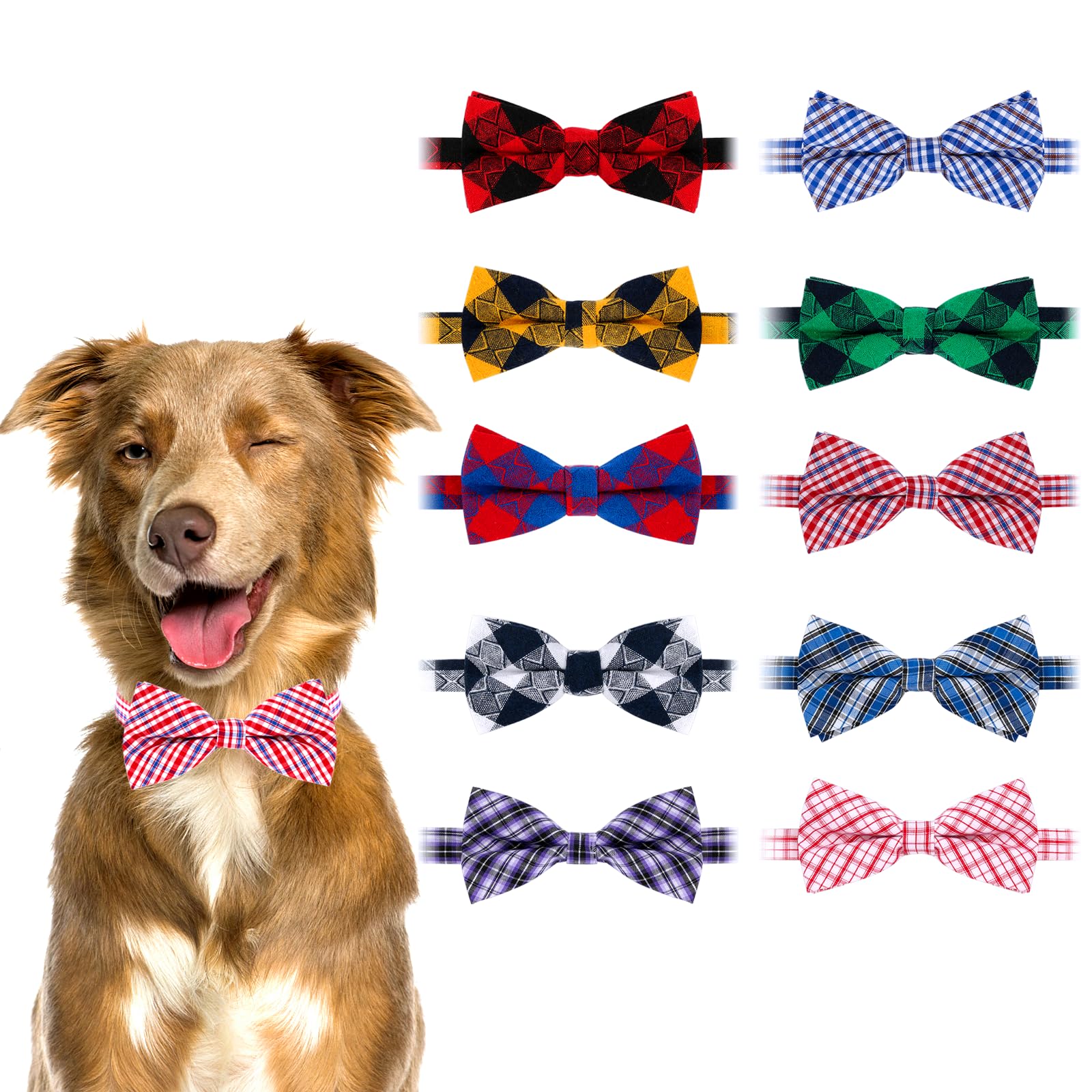 BWOGUE 10-Pack Plaid Dog Bow Ties