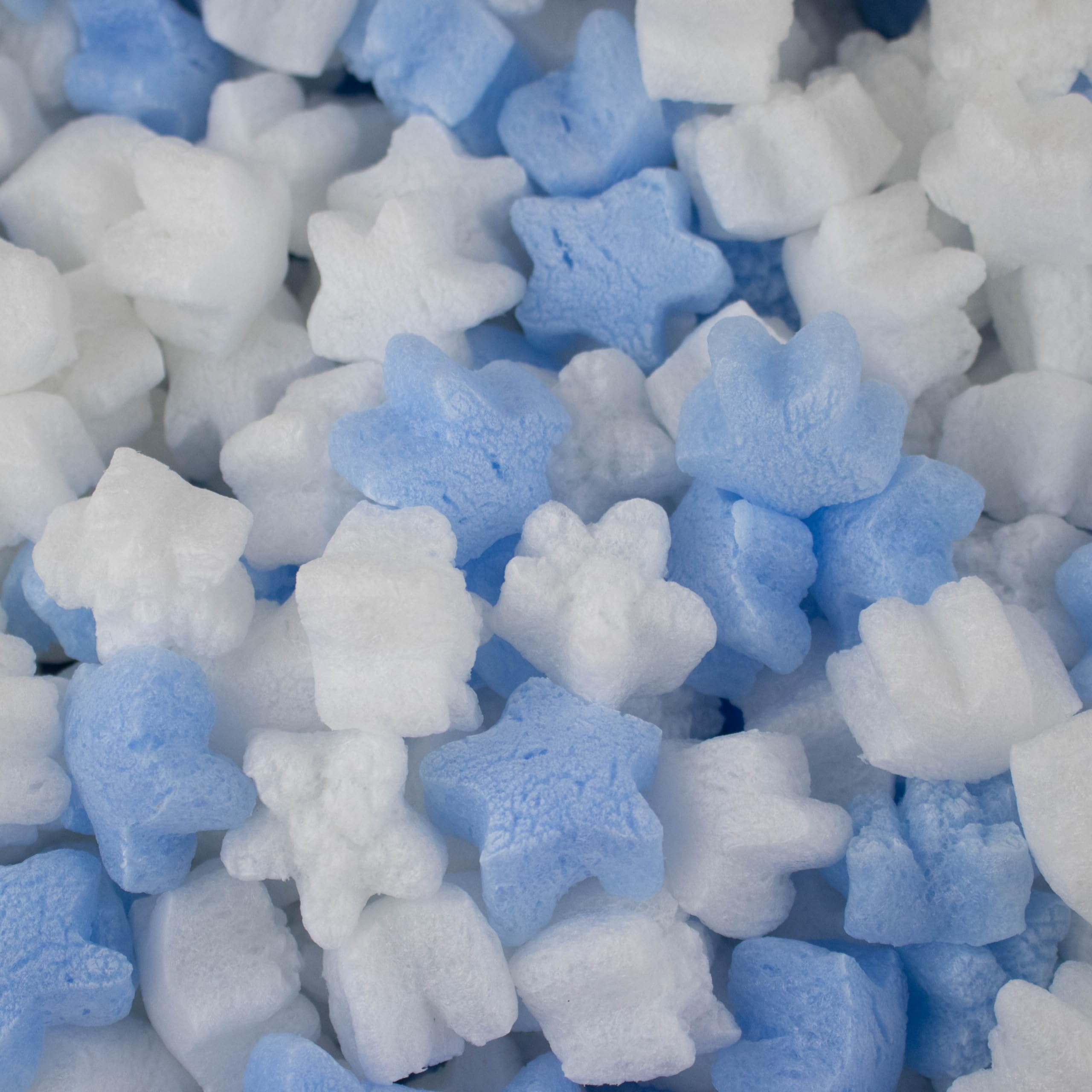 Magicwater Supply - .25 Cu Ft - Blue & White Star Shaped Recycled Anti Static Packing Peanuts - Compostable & Biodegradable Cushion for Shipping - Dust-Free & Abrasion Resistant - Void Filler