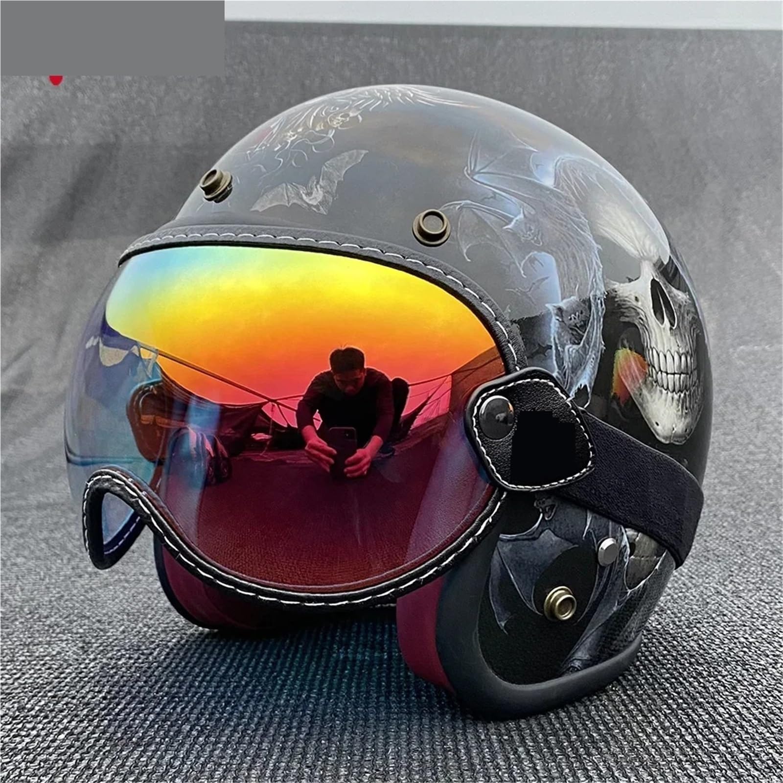 visera casco moto Gafas de motocicleta, cascos media cara con visera burbuja, parabrisas anti-UV, lentes casco abierto coloridos Accesorio Ajustable para Casco Integral(Black)