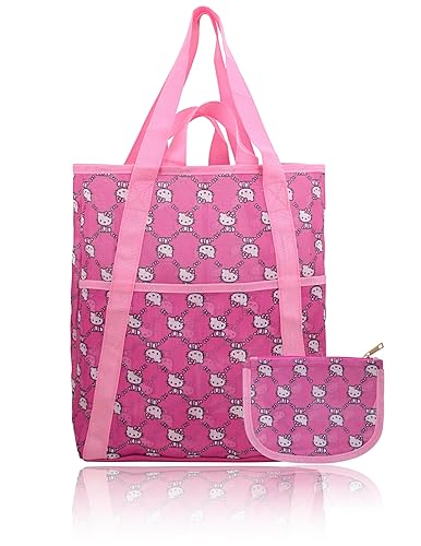 Fast Forward Sanrio Hello Kitty Beach Bag Tote Bag for Women | Mesh Beach Tote Bag Reusable Grocery Bag | Pink Travel Bag Hello Kitty Accessories - Mesh Tote - Hello Kitty