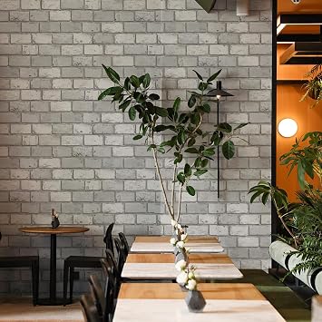 Brick Wallpaper Peel and Stick, Removable Vintage Grey Self Adhesive Stone Wallpaper Renter Friendly Textured Contact Paper for Fireplace Kitchen Lundry Home Decoration17.3" x 120" Gray Brick
