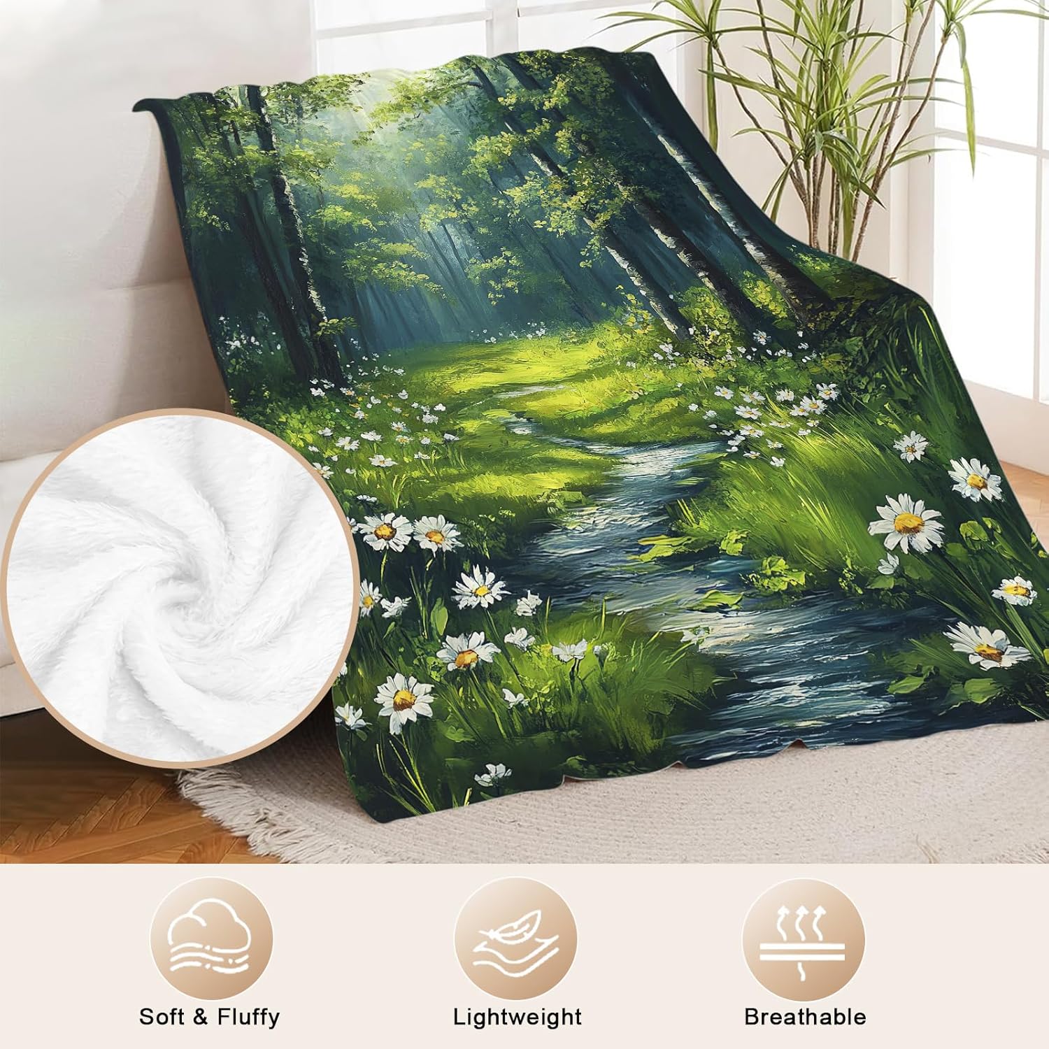 Forest Landscape Blanket, Forest Green Tree Fleece Blanket Gifts for Boys Girls, Warm Cozy Soft Flannel Stuff for Bed Sofa Couch 50" x 40" - Image 4