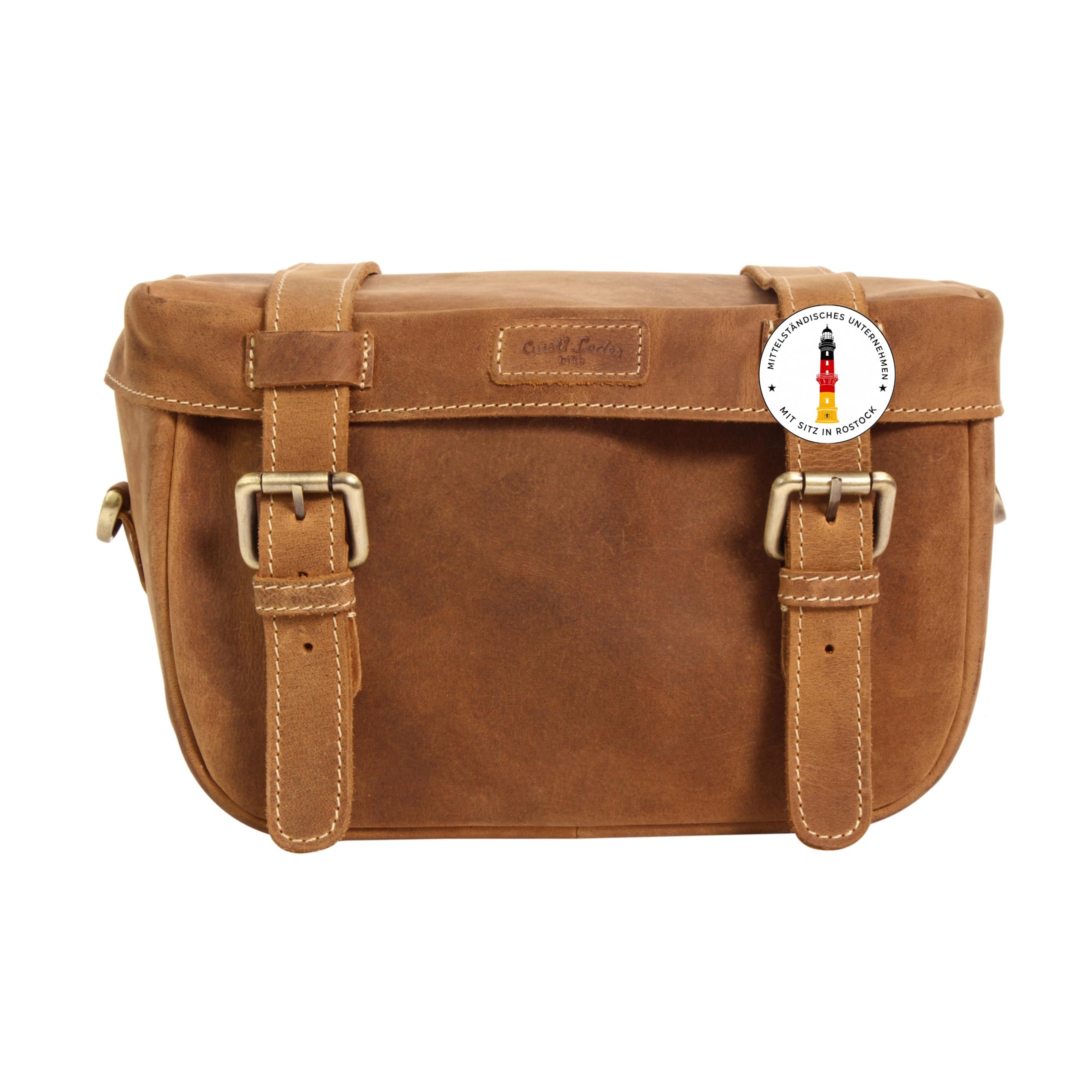 Gusti Borsa da Manubrio in Pelle - Rene P. Accessori Borsa da Bicicletta con Adattatore Klickfix Marrone