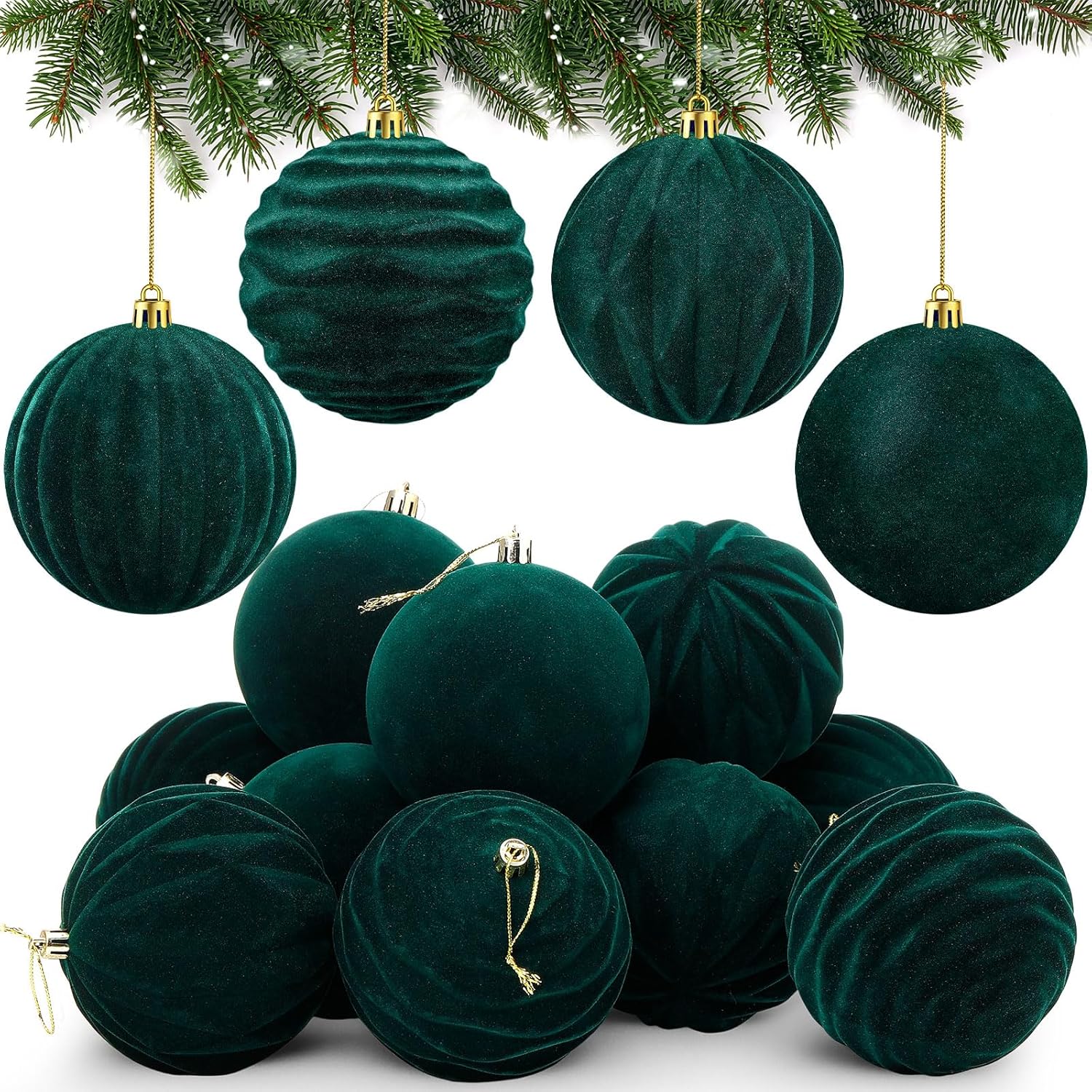 Liliful 12 Pcs Velvet Christmas Ornaments Balls, 4 Inch Flocked Plastic Christmas Tree Ball Shatterproof Hanging Ornaments Decorations for Xmas Tree Vintage Holiday Rustic Home Decor(Wine Red)
