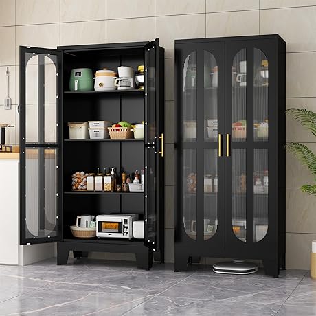 Tall Kitchen Pantry with Glass Doors for Enhanced Visibility and Space Optimization (61.02")