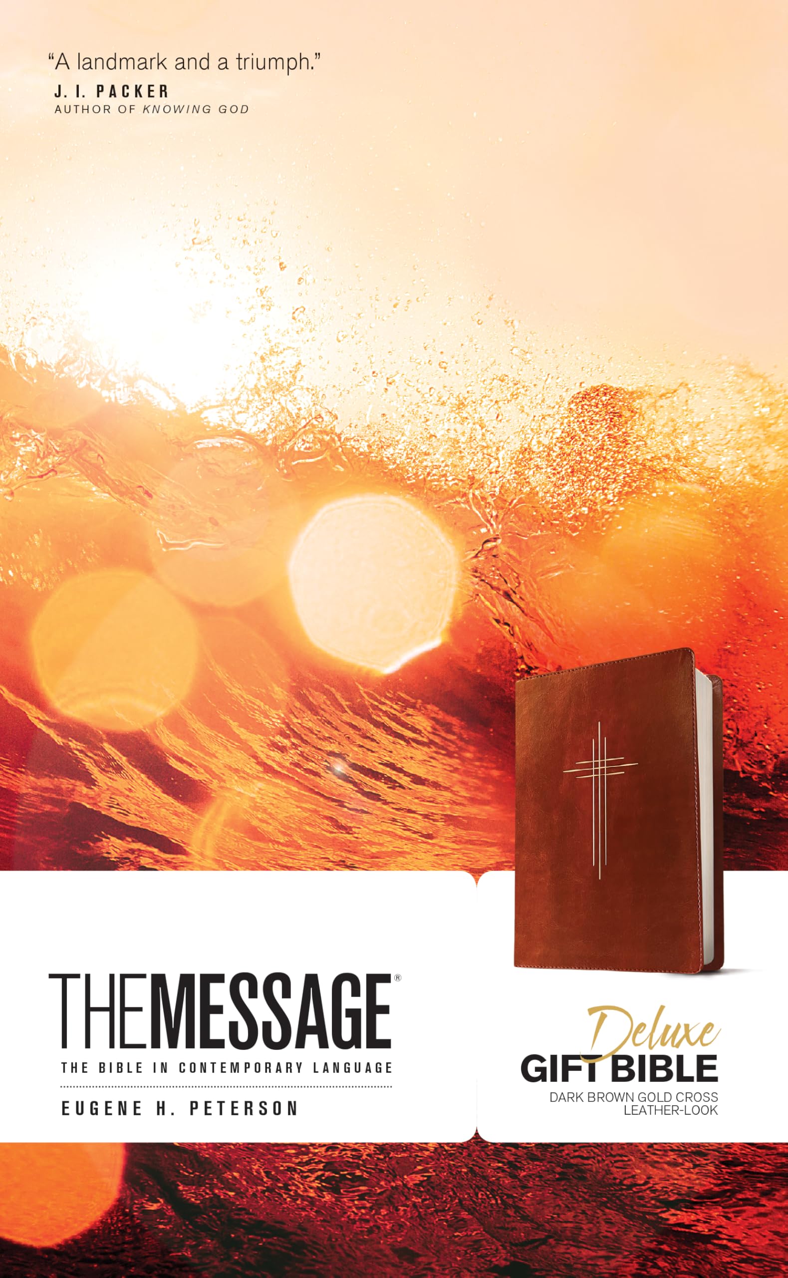 The Message Deluxe Gift Bible (Leather-Look, Dark Brown Gold Cross): The Bible in Contemporary Language - PT03