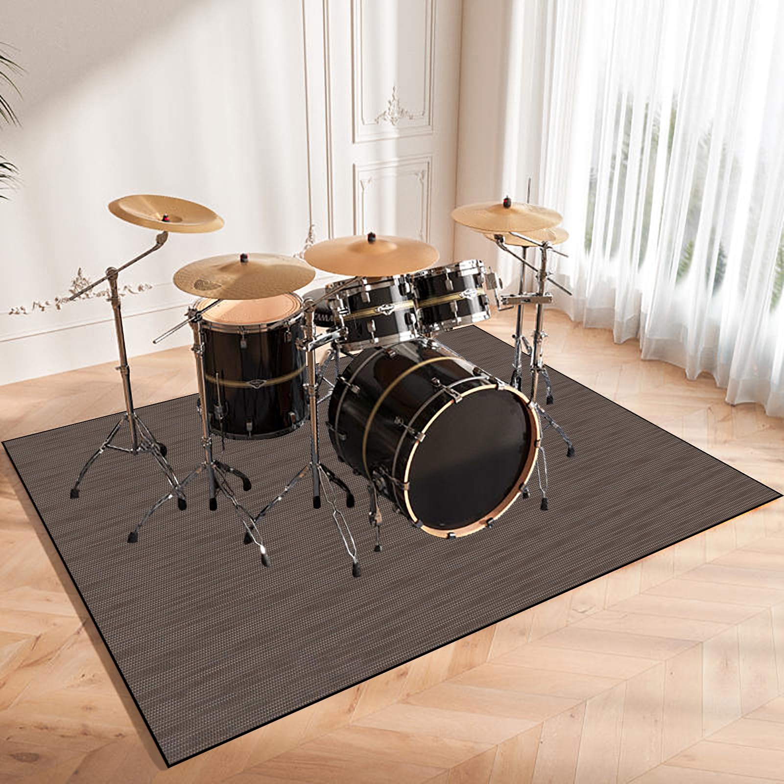 Tappetino antiscivolo per batteria, insonorizzante, per batteria acustica ed elettronica, professionale, per assorbire il rumore, grande, 210 x 180 cm, tappeto per musicisti accessori per batteria