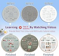 Vista 4 de ETSPIL Embroidery Kit for Adult Beginners, 3-Pack 33-Stitch Practice Samplers, Pre-Stamped Patterns, 7.8-Inch Hoop, Threads & Needles, Step-by-Step
