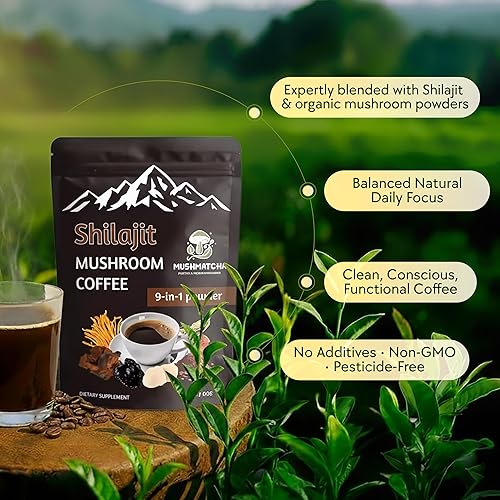 Miniatura 4 de Café de hongos Shilajit con melena de león, reishi, cordyceps, ginseng  Focus & Energy Blend  3.53 oz  Vegano, sin gluten, sin OMG