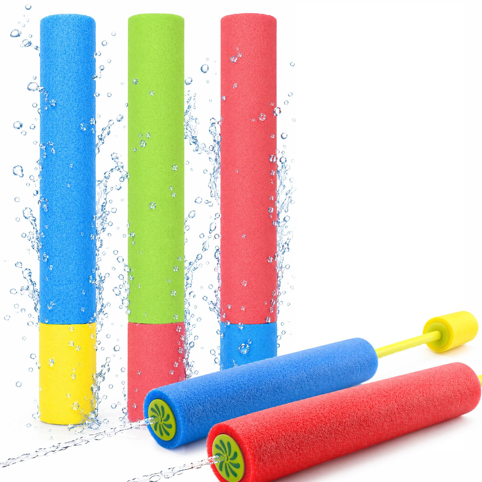 6 Pack Large Foam Water Guns & Water Pistols for Kids, 35 cm Push-Pull Blasters for Pool, Beach, Garden & Outdoor Summer Play, Multicolour
