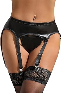 sunshinelady Women\'s Suspenders Belt for Stockings 6-Strap Suspender Belt Garter with Thong Adjustable Waistband Non-Slip Metal Clips Black Sexy Lingerie Set Plus Size UK 14