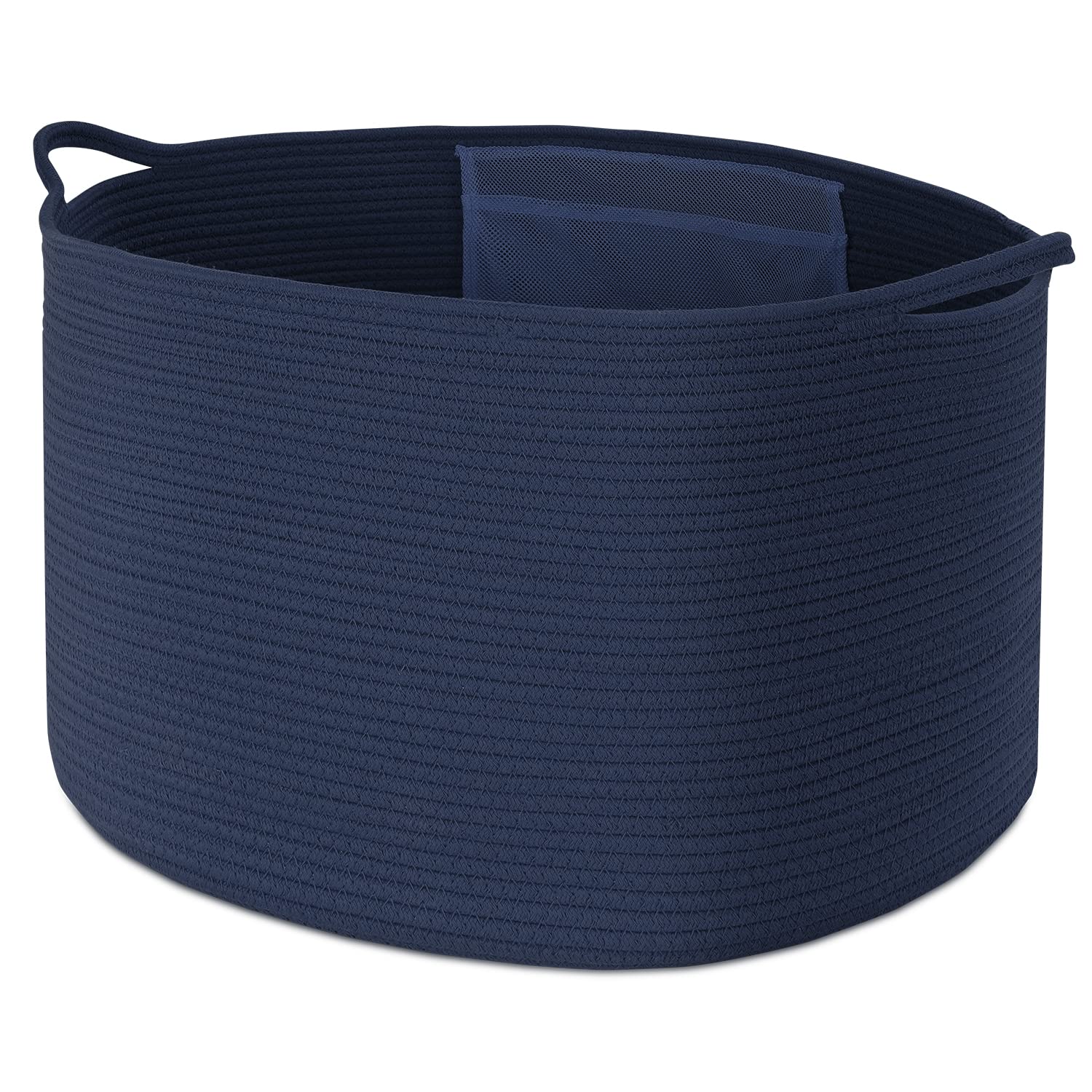 Extra Large Blanket Basket, Maliton Cotton Rope Basket for Toys, Woven Laundry Basket with Handles, Decorative Storage Basket Bin for Living Room, Bedroom, Kids Room, Bathroom, 20" x 20" x 13", Blue