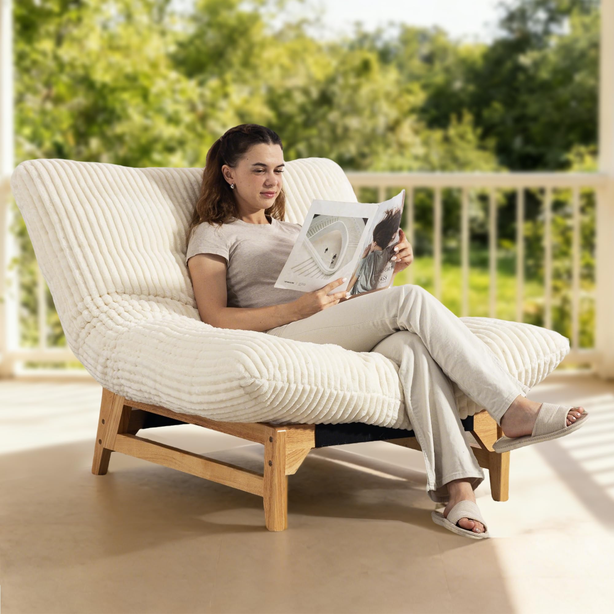 FUNECORP Großer Cord Sitzsack Sessel mit Holzrahmen | Bequemer Cloud Lounge Sessel für Erwachsene | Dekorativer Lesesessel für Wohnzimmer, Schlafzimmer, Lounge