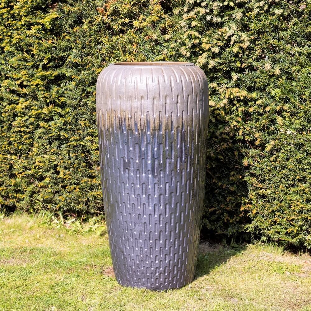 Primrose H103cm Terracotta Tall Round Planter In Bronze Yellow Garden Patio Flower Pot