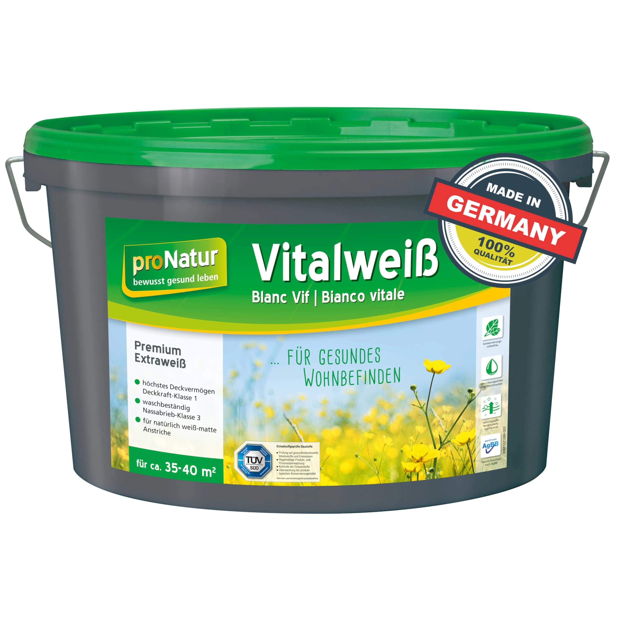 Baufan proNatur Vitalweiß 5 l | Pittura ai silicati per interni | Alta qualità | Tonalizzabile | Senza solventi, plastificanti e conservanti | Imballo resistente