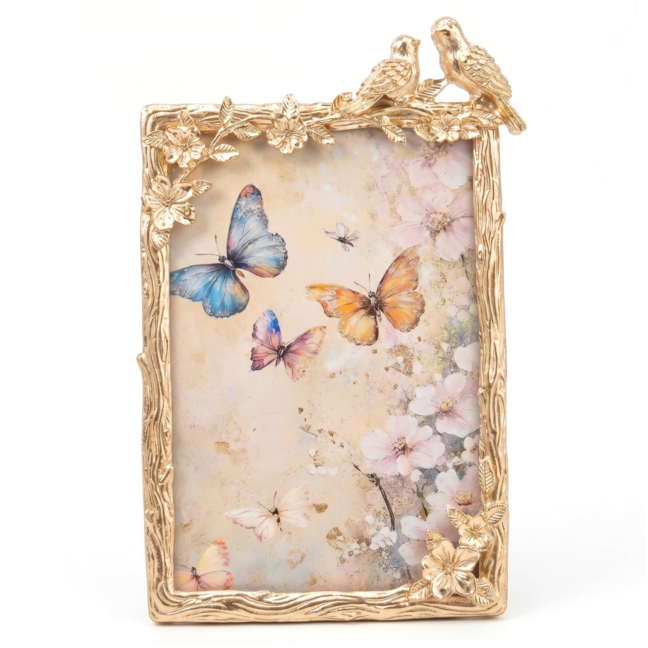 Gemuseeee Wedding Picture Frame 3d Light Gold Metal Frames With Bird & Floral Decor Wedding picture frame Light Gold 5x7 Inch