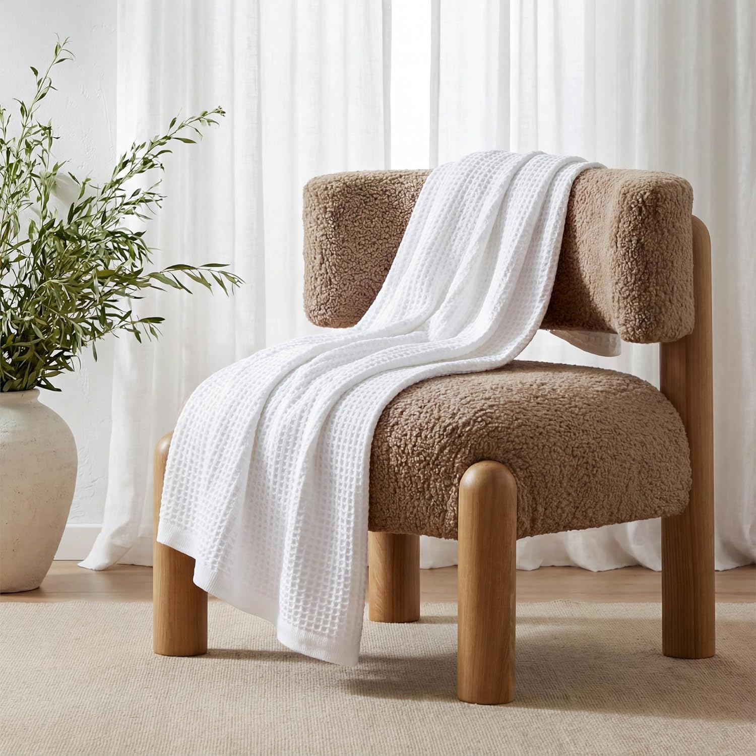 Bedsure Gentlesoft 100% Cotton Blanket Queen Size for Bed - Breathable and Soft for Spring Summer, Thick Cozy Waffle Weave Blanket Gifts for Women, White, 90x90 Inches - Image 8