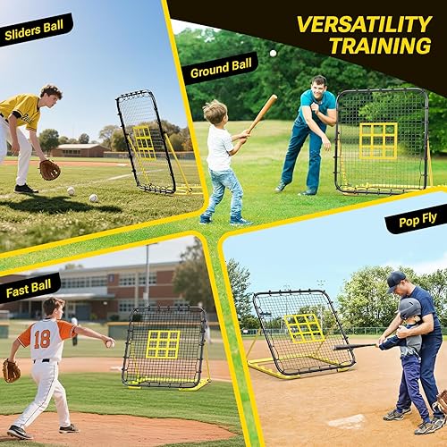 Miniatura 4 de Dimples Excel Red de rebote de béisbol, red de respaldo multideportiva de 4 x 4.5 pies con 5 ángulos ajustables para práctica de béisbol y softbol,