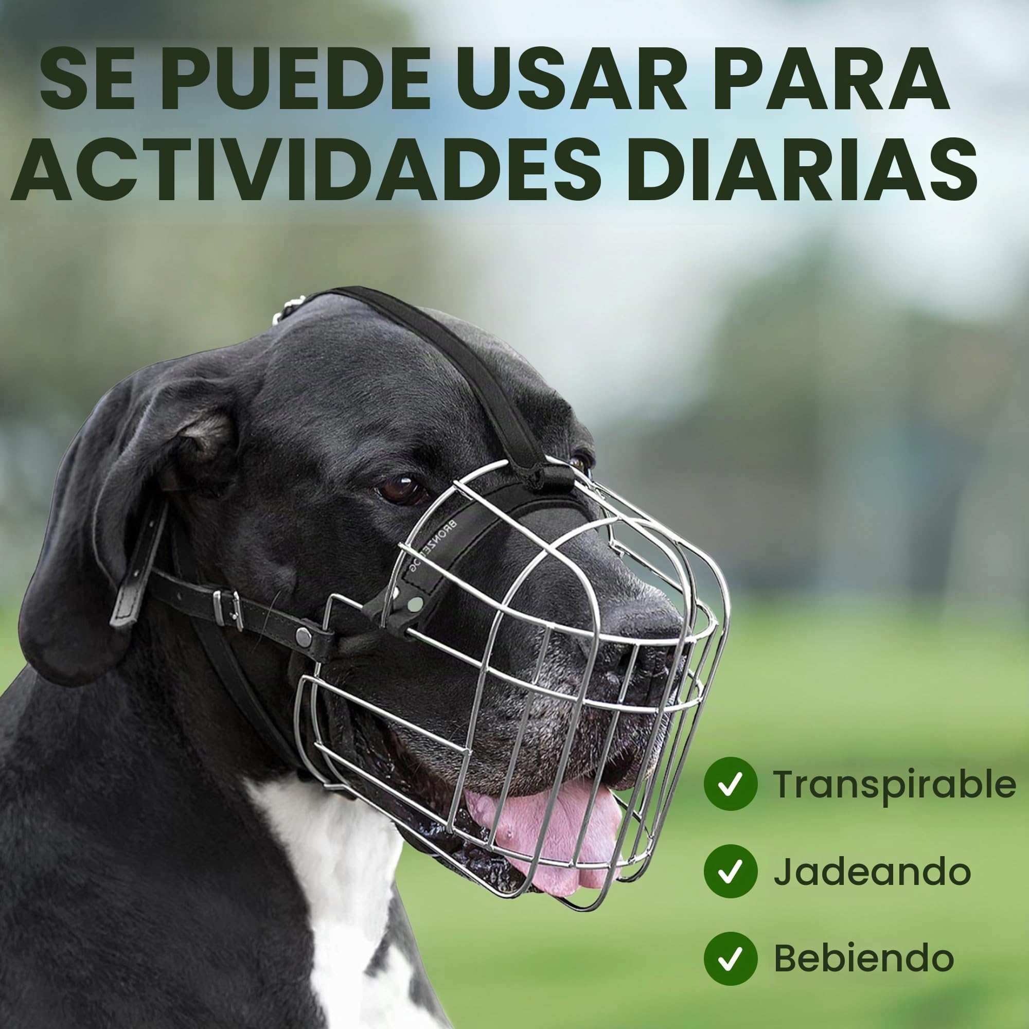 BronzeDog Bozal de Metal para Perro, Cesta de Alambre, máscara Transpirable con Correas de Cuero Ajustables, bozales para Perros extragrandes (XL)
