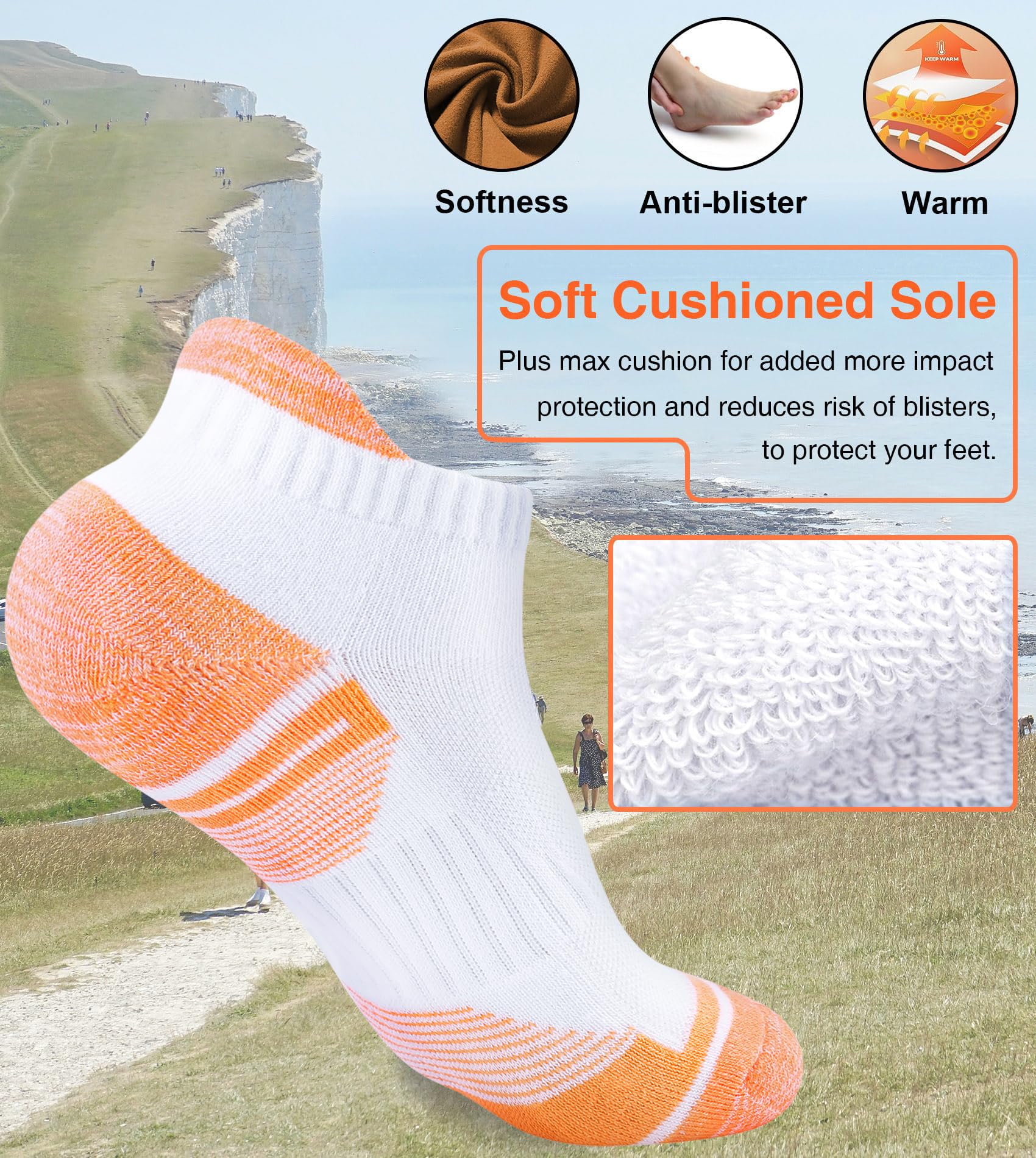 Damen Sneaker Socken Gepolsterte Anti-Blasen Baumwolle Atmungsaktives Sportsocken Kurze Knöchelsocken Laufsocken Mit Fersenlasche 5 Paar 36-41