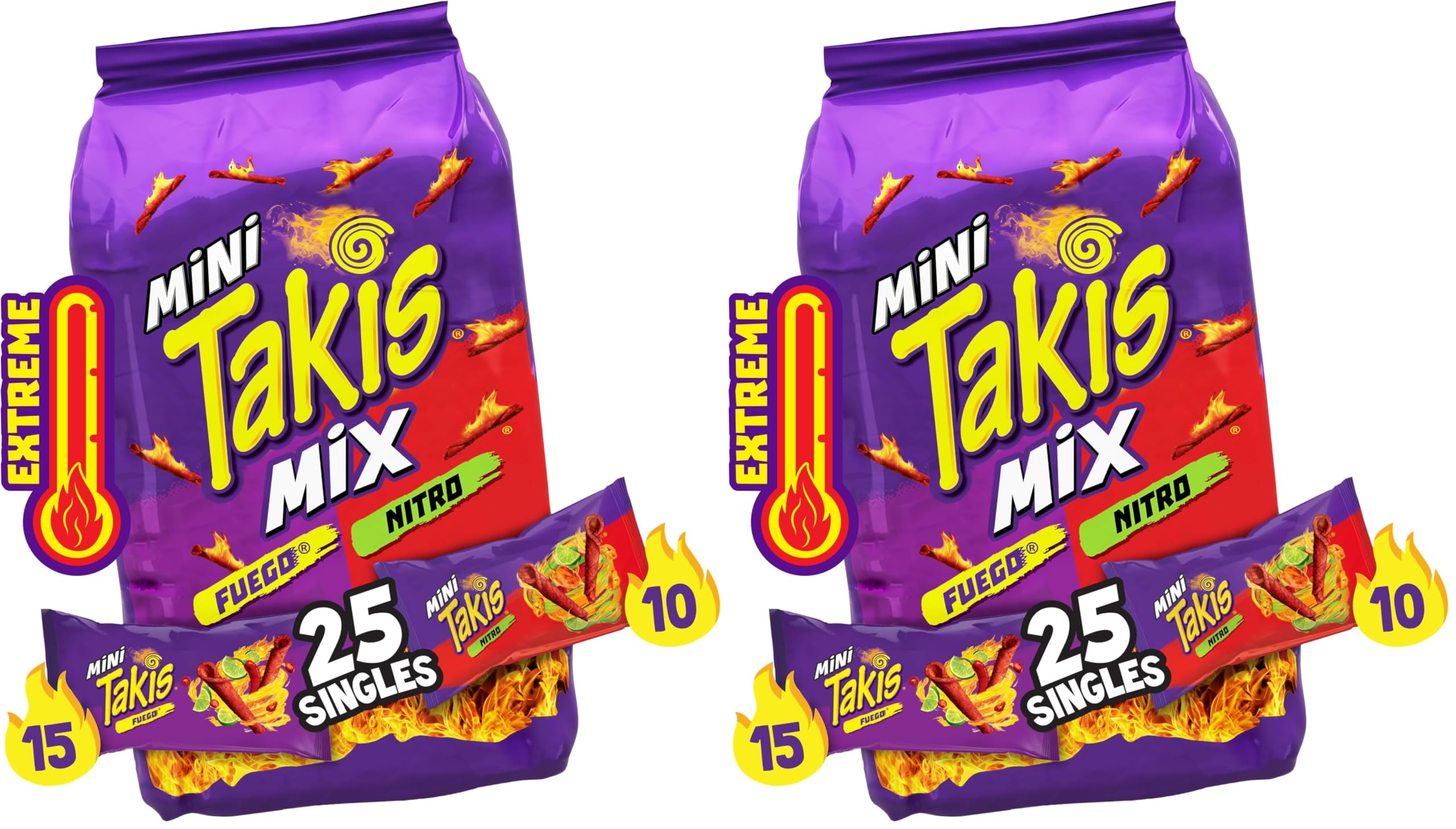Mini 25 pc / 1.23 oz Bite Size Variety Pack, Assorted Flavored Mixed Rolled Tortilla Chips – (15) Fuego Mini 1.23 oz, (10) Nitro Mini 1.23 oz (Pack of 2)
