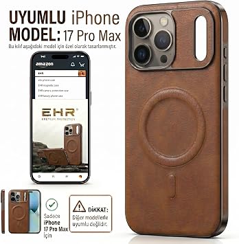 Ehr. iPhone 17 Pro Max/iPhone 18 Pro Max ile Uyumlu Kamera Korumalı Magsafe Wireless Şarj Özellikli Orijinal Suni Deri Premium Silikon Arka Kapak (Kahverengi, iPhone 17 Pro Max/iPhone 18 Pro Max)