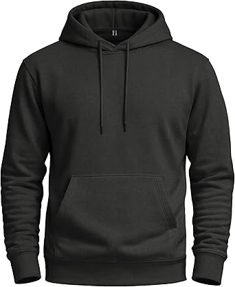 Mens Fleece Hoodie with Kangaroo Pocket Midweight Hooded Sweatshirt Cotton and Polyester Casual Pullover