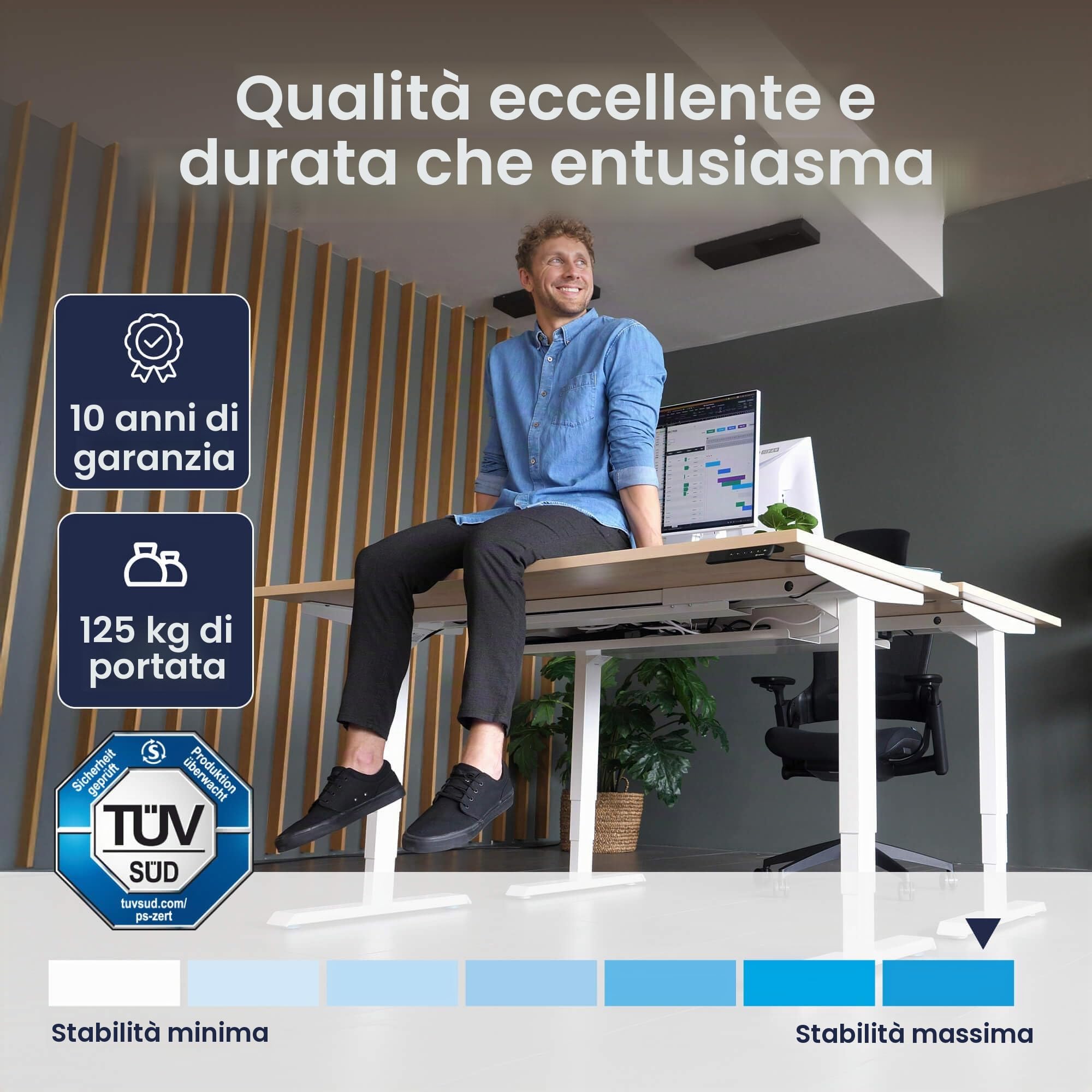 Ergotopia Desktopia Pro X Scrivania Elettrica con Altezza Regolabile con Garanzia di 7 Anni, Scrivania Ergonomica con 9 Posizioni Memorizzate (Piano: Rovere Massiccio, Struttura: Nero, 160 x 80 cm)