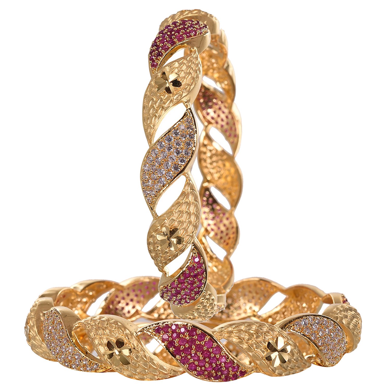 Ratnavali Jewels American Diamond Studded Gold Plated Traditional Red Ruby Golden White CZ/Diamond Bangles for Women/Girls RV1941 (B075KLNQ4G) Amazon Price History, Amazon Price Tracker