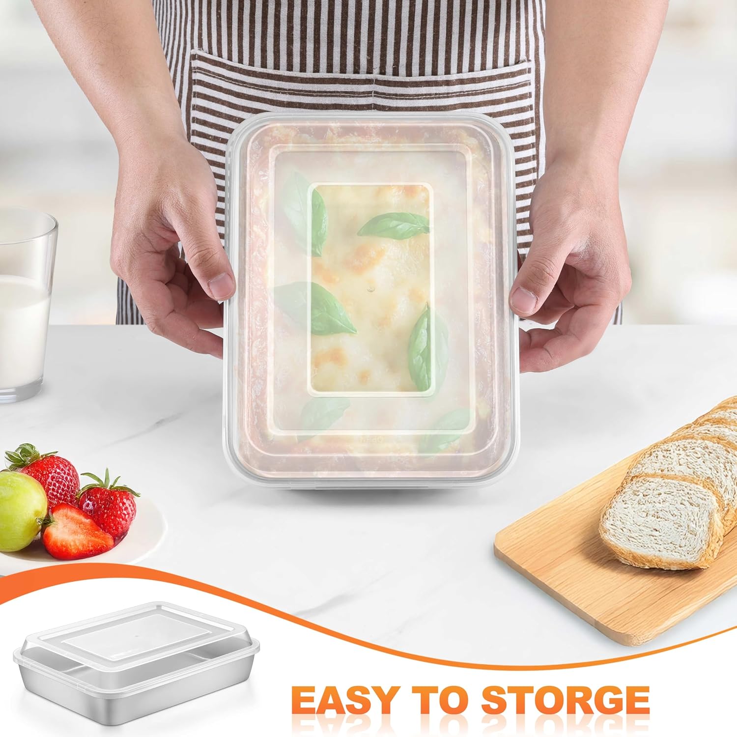 Herogo Baking Pan with Lid, 7 x 9 Inch Stainless Steel Nonstick Deep Pan, Rectangle Cakes Bakeware with Lid for Brownies Casseroles, Non Toxic & Dishwasher Safe, Set of 2 - Image 6