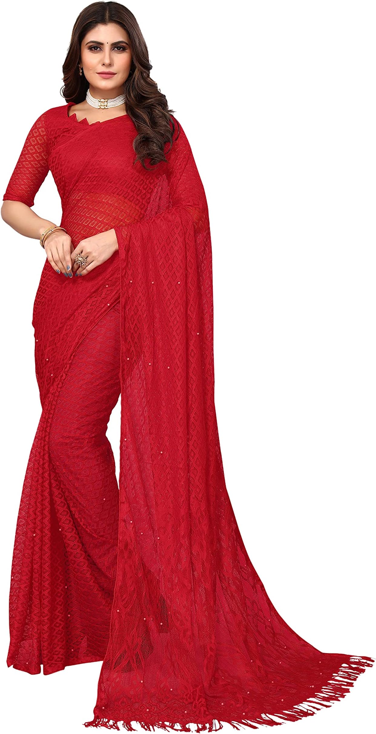IMTRA FASHIONIndian Net Saree FOR Women Traditional Sari with Unstitched Blouse