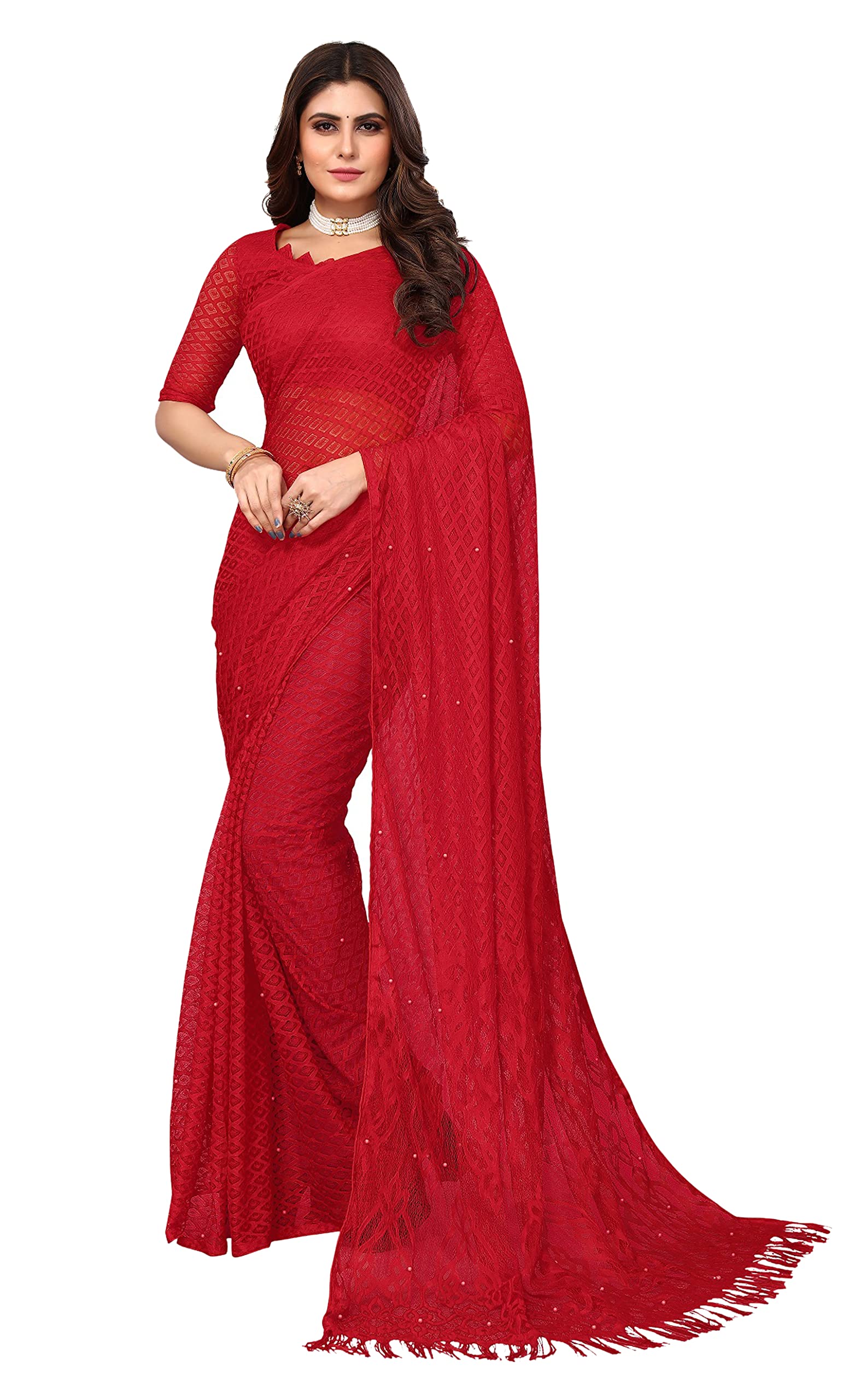 IMTRA FASHIONIndian Net Saree FOR Women Traditional Sari with Unstitched Blouse
