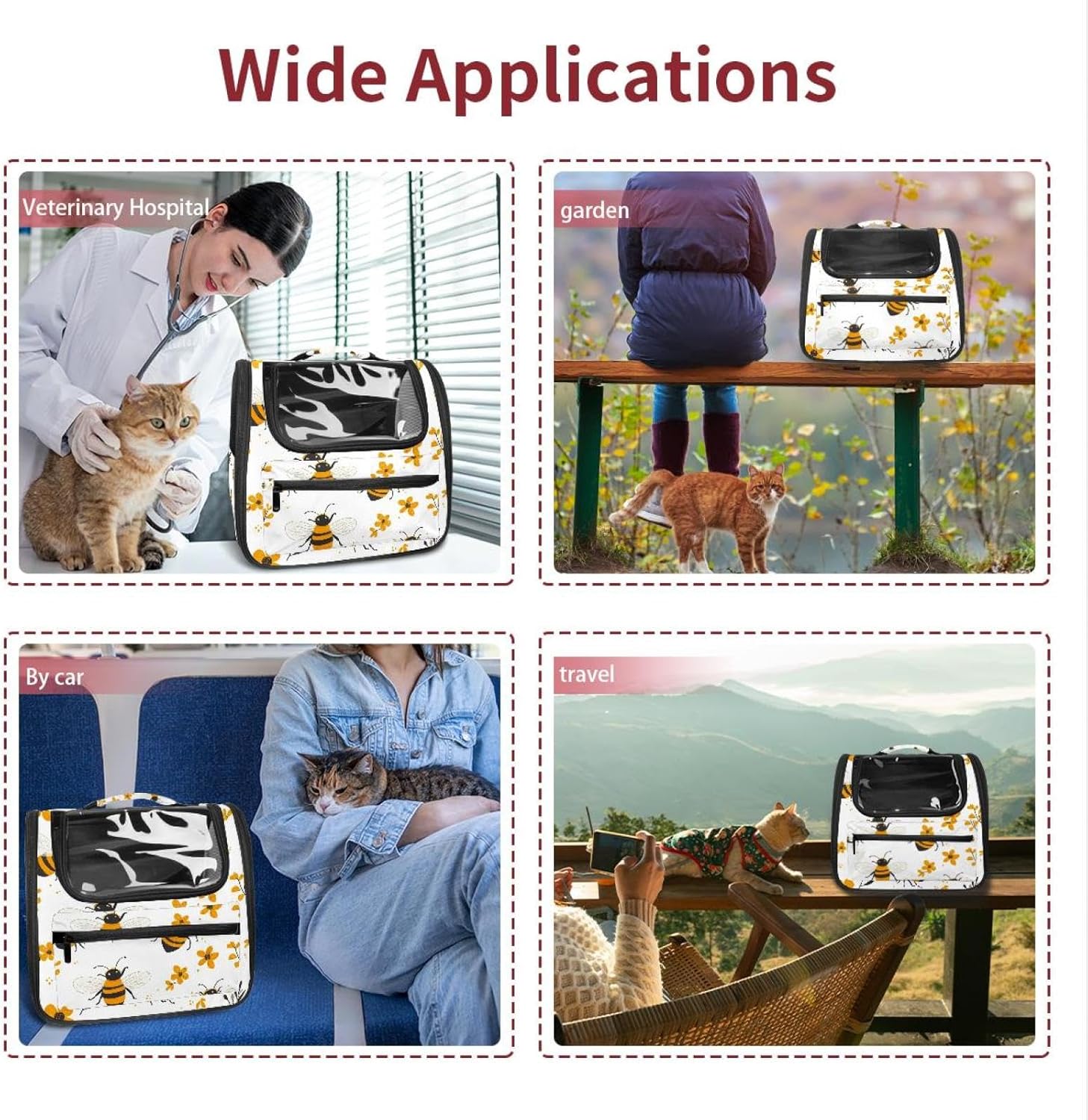Honey bee (16) Pet Carrier Airline Approved Soft Sided Portable Cozy Travel Pet Bag, Car Seat Safe Carrier for Cats and Dogs