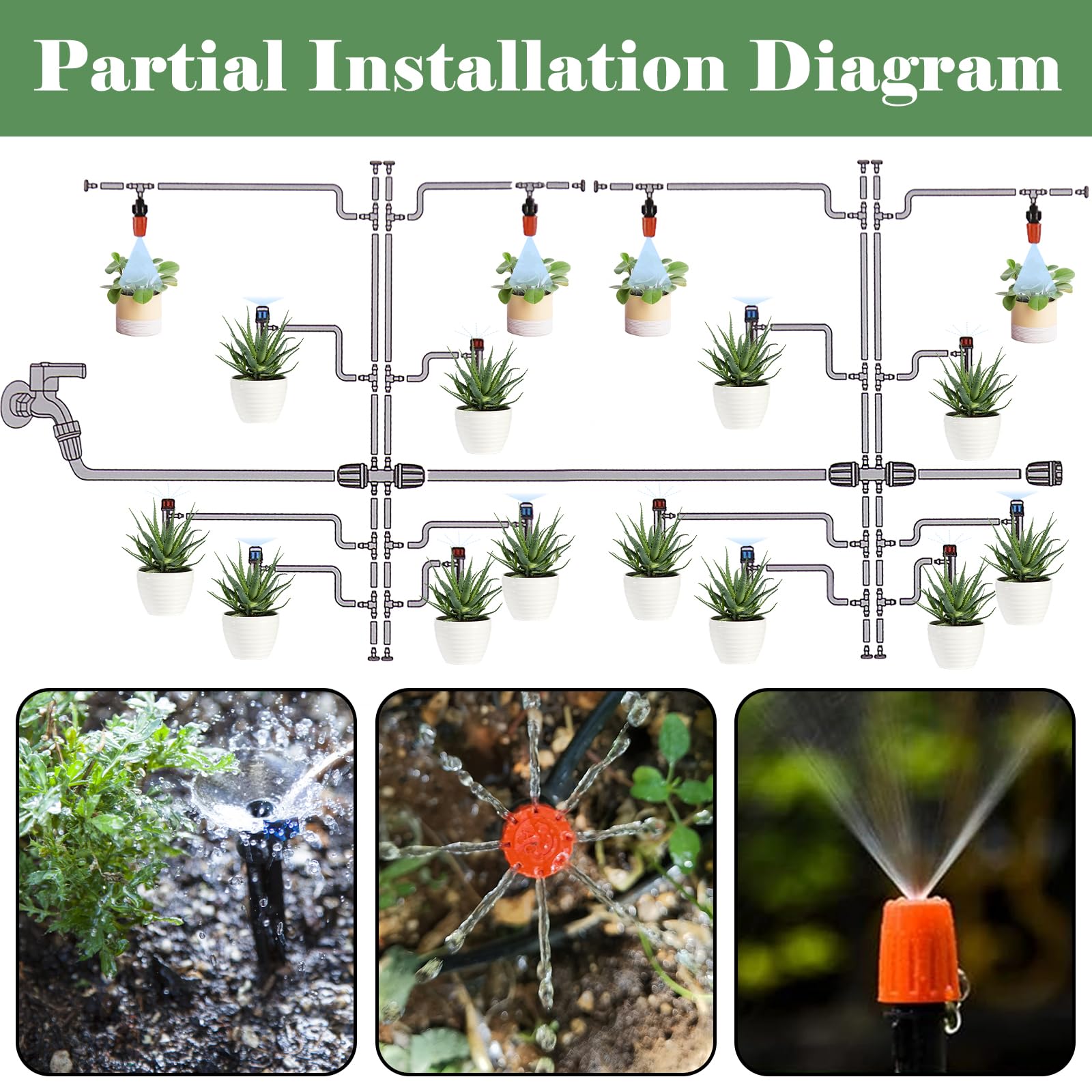 Sistema de riego por goteo de 200 pies + 40 pies, sistema de riego de jardín con tubo principal de 8/11 mm, tubo de riego de distribución de 4/7 mm y accesorios, sistema de riego para jardín,
