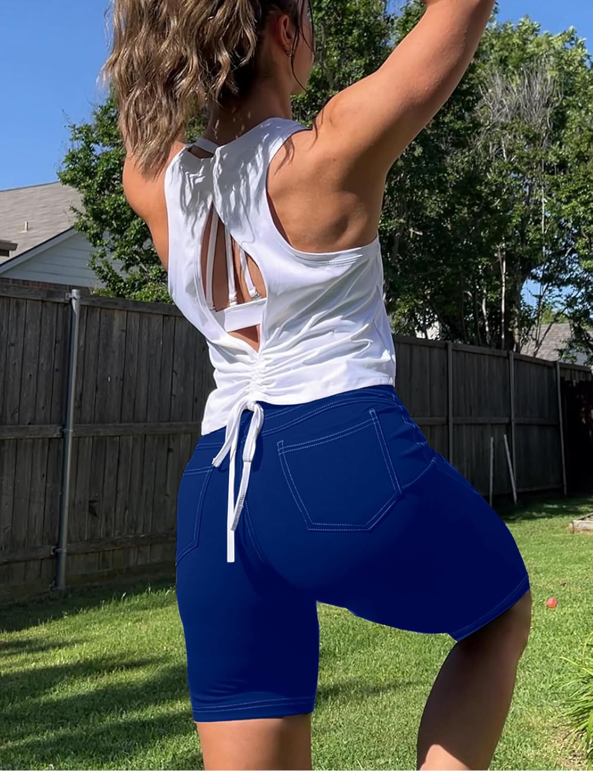 VOOVEEYA 5"/8" High Waisted Yoga Biker Shorts with Pockets for Women - Butt Lifting Workout Spandex Booty Gym Shorts
