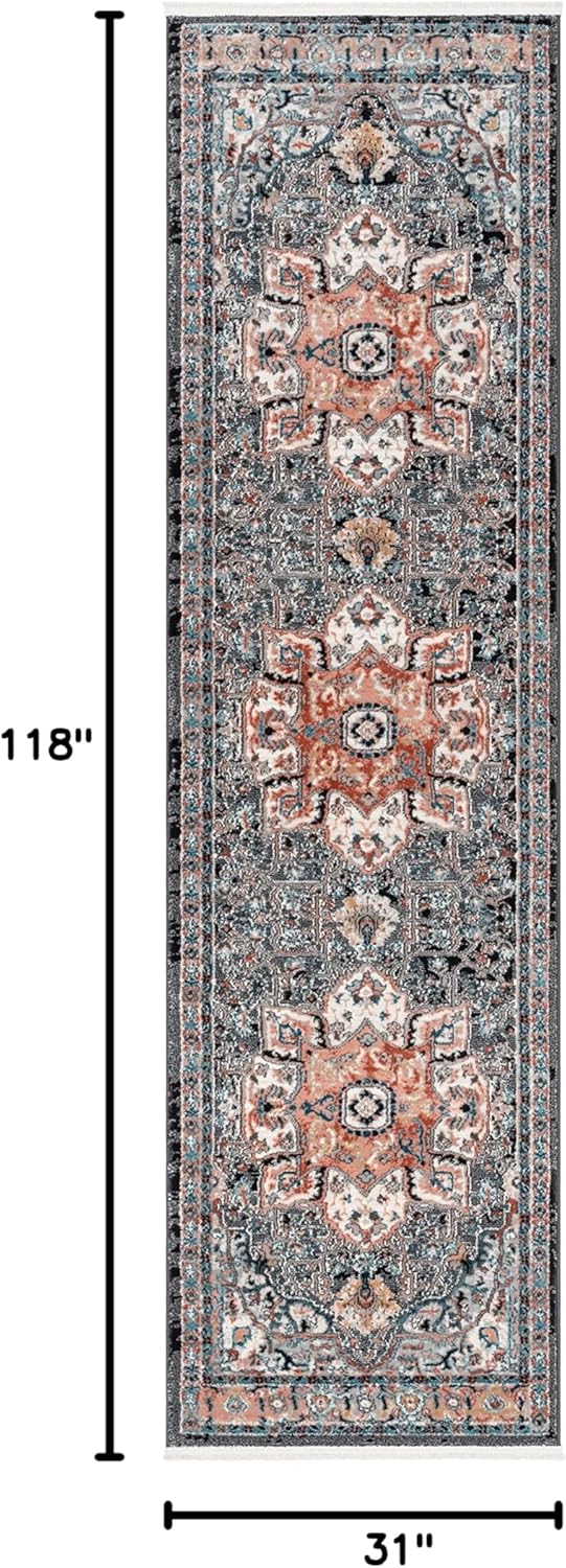 Well Woven Indira Minos Black Vintage Bohemian Oriental Floral Textured High-Low Distressed 2'7" X 9'10" Runner Rug
