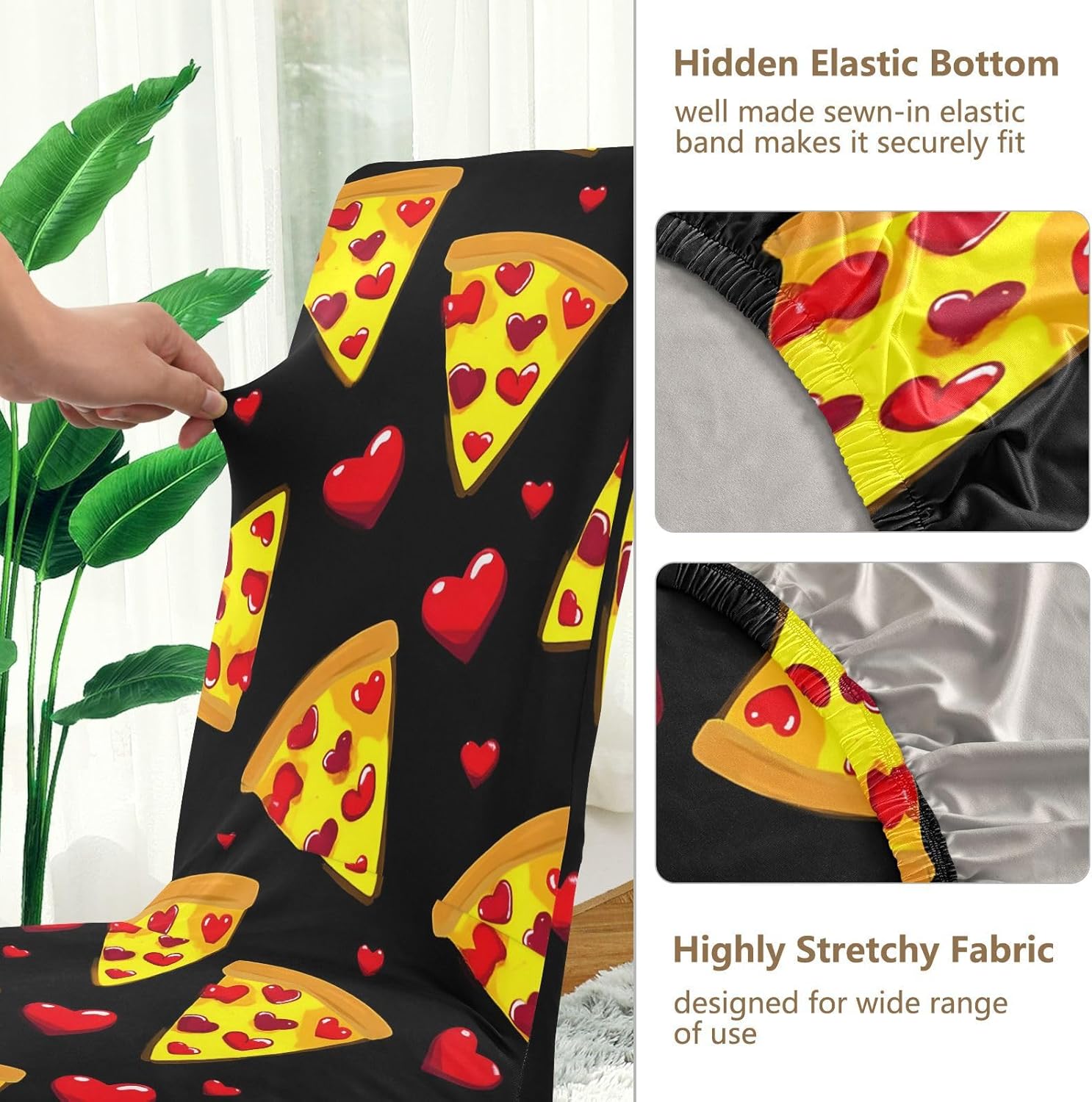 ALAZA Chair Covers for Dining Room, Pizza Red Heart Pattern Stretch Chair Cover Sets Chair Protector Removable Washable for Ktichen Restaurant Hotel