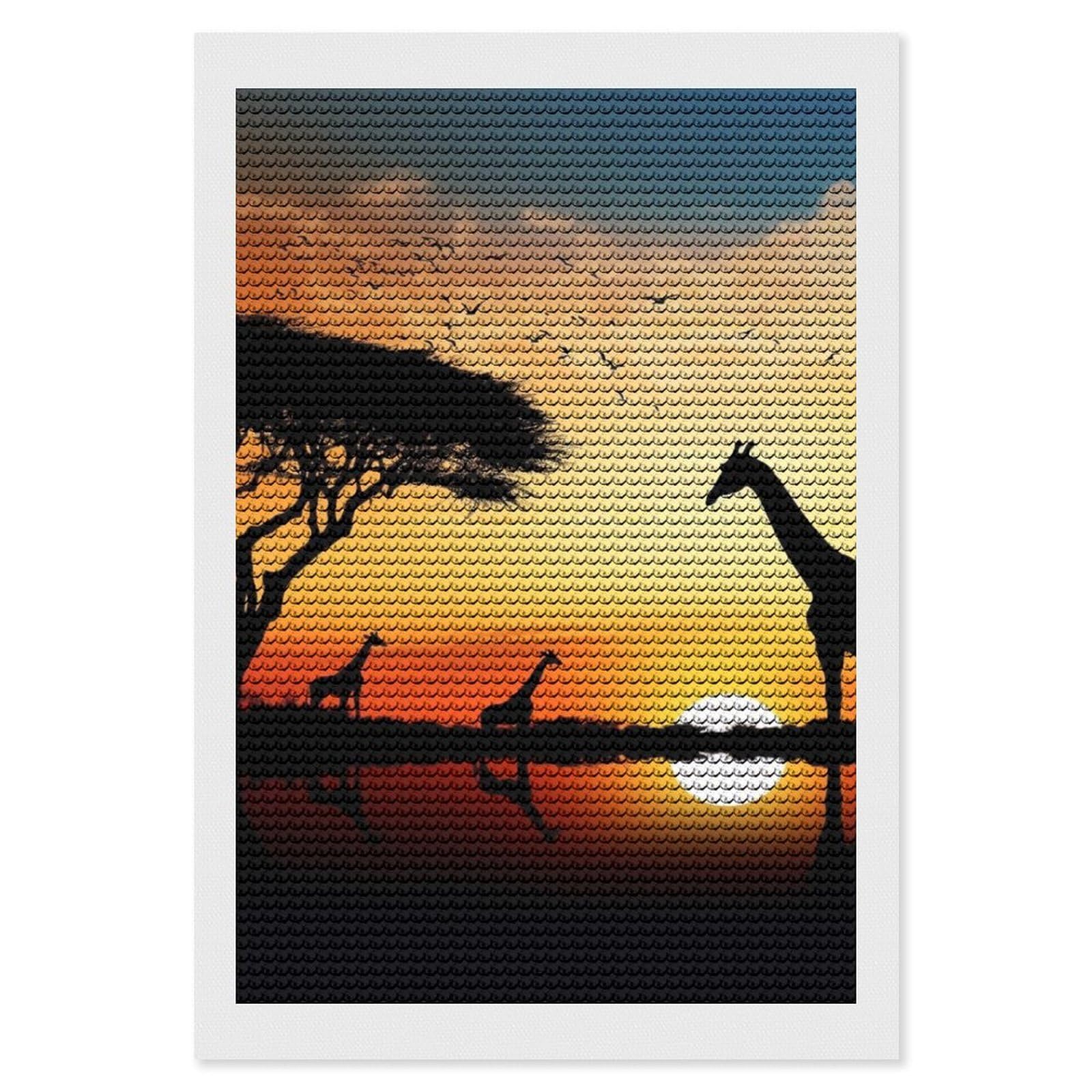 Giraffe Sunset Diamond Art Kits for Adults, DIY 5D Diamonds Painting Kits for Beginner, Round Full Drill Diamond Dots Painting, Diamonds Pictures Gem Art and Crafts Wall Decor 8"x12"