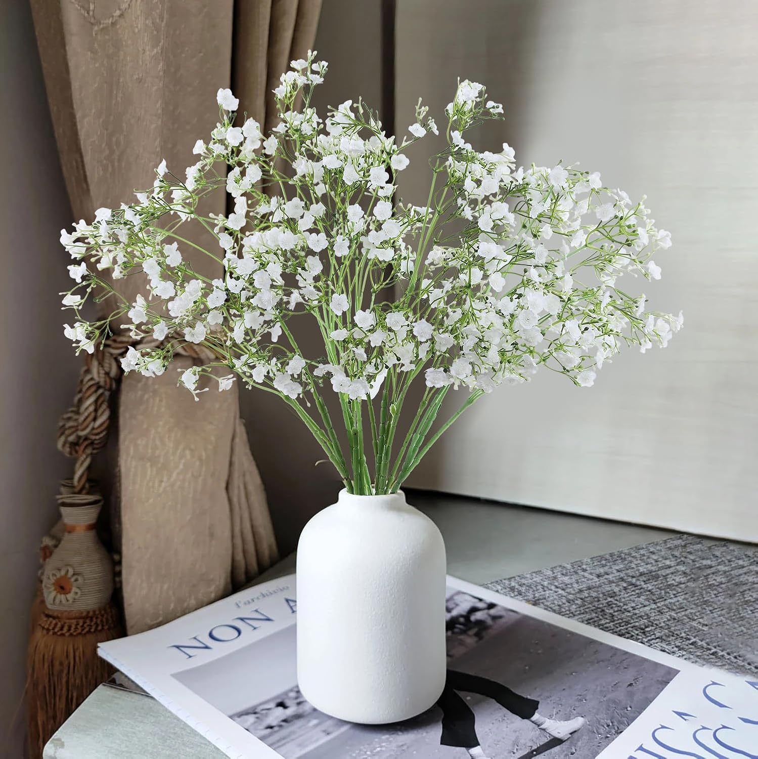 6pcs Artificial Baby's Breath Flowers 27.5in Faux Baby Breath Flowers with Layered Petals for Wedding Bouquets, Vase Decor, Home & Event Floral Arrangements (White)