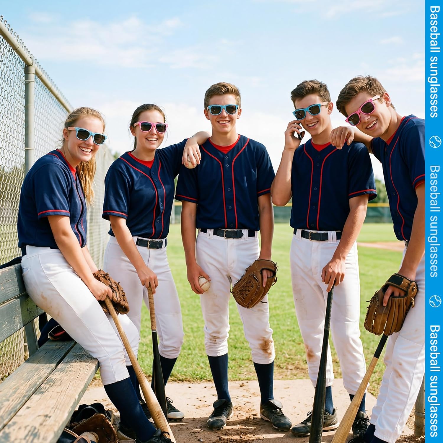 24 Pcs Ice Cream Drip Baseball Ice Cream Sunglasses Bulk Pink Blue Plastic Glasses for Baseball Team Season Reward Gifts Birthday Sport Supplies