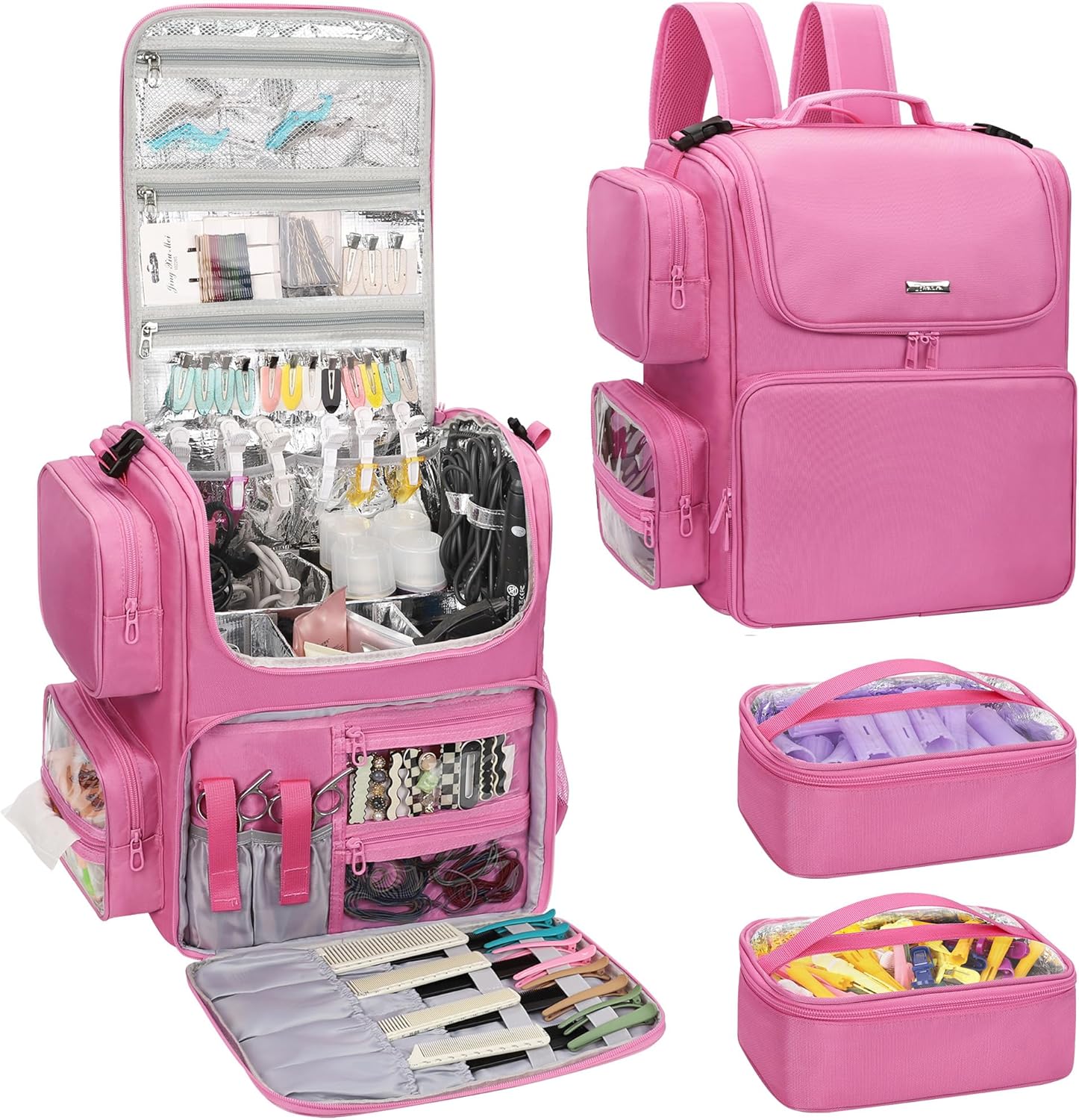 Relavel Hair Tools Travel Bag Hair Stylist Backpack Hairdresser Cosmetology Bag, Heat Insulation Full Layer for Curling Iron, Hair Straightener, Travel Accessories Case Barber Organizer (Rose Pink)