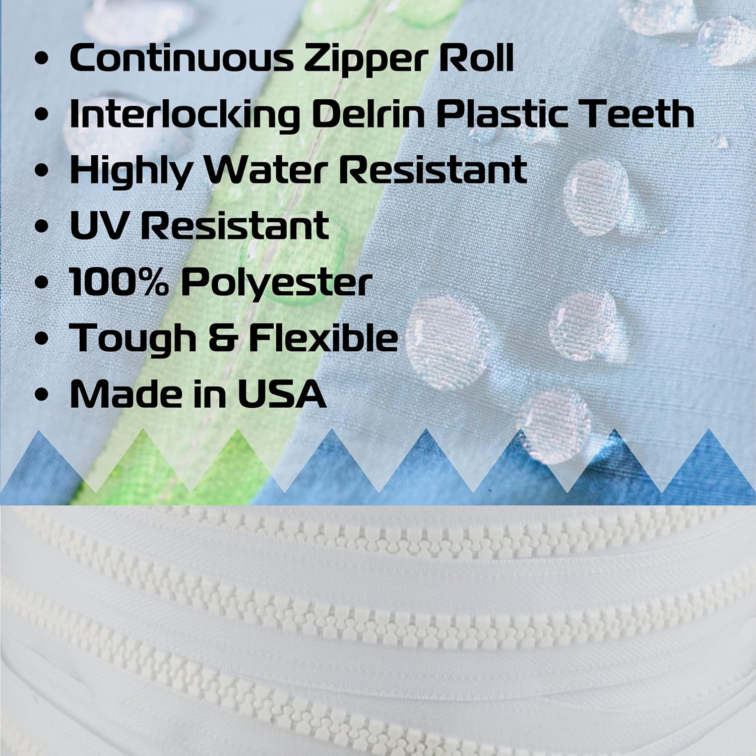 EZ-Xtend #8 Lenzip Chain Plastic Molded Plastic Tooth Zipper by The Yard with Metal Locking Double Sliders. Bags, Boat Cushions, Boat Covers, Back Packs, Sewing Projects, Replacement Zipper