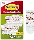 Command Poster Strips, 64 Command Strips Damage-Free Hanging Poster Hangers, No Tools Great for Christmas Decorations, White Adhesive