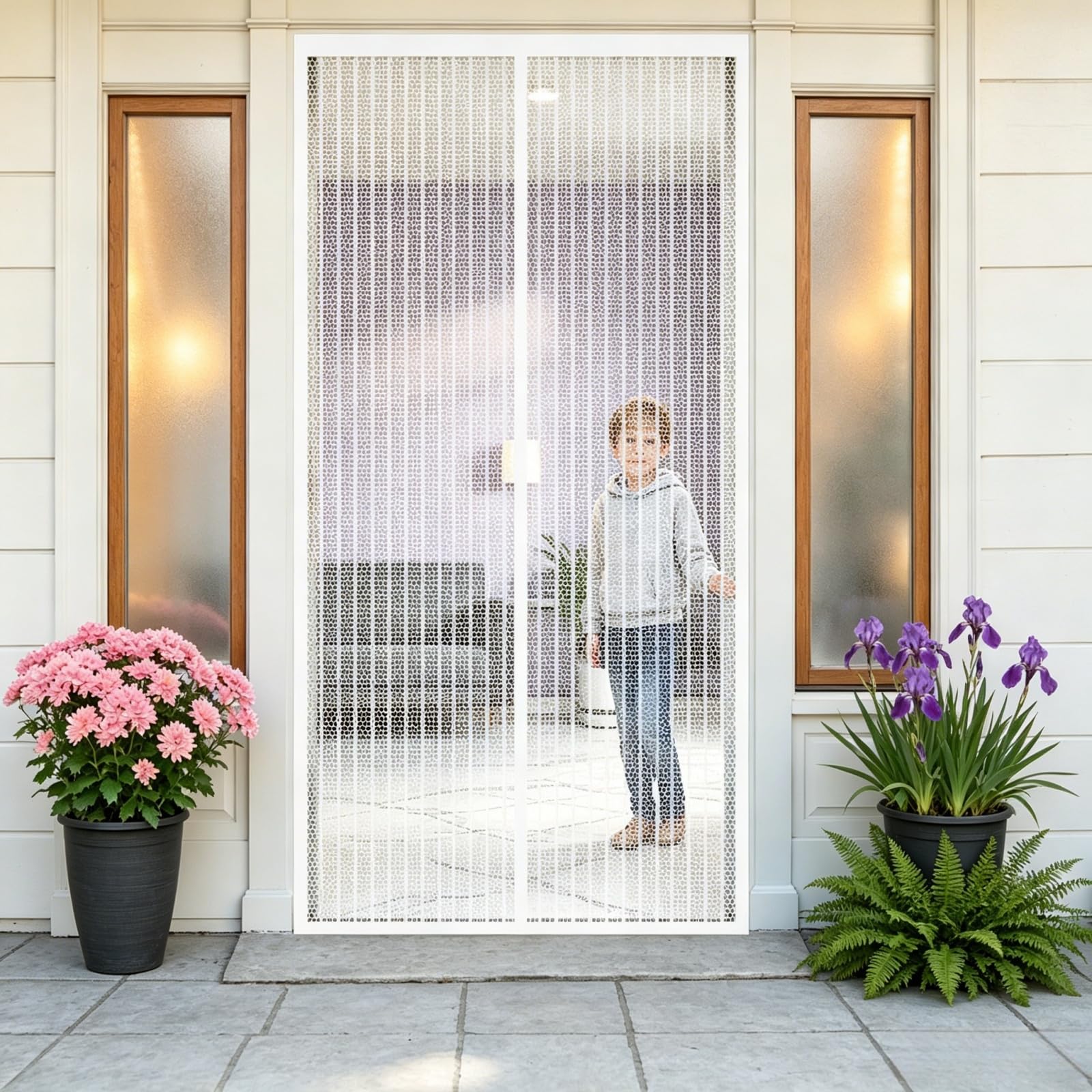 Fly Screen for Doors 85 x 260 cm Keep Bugs Out Lets Fresh Air in Fly Nets for Doors No Drill Installation for Patio Balcony Bedroom, White