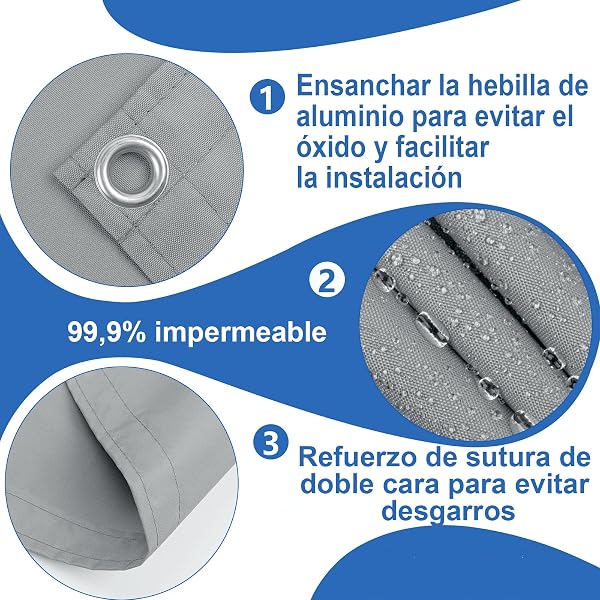 Cool Area Pantalla Privacidad para Balcón 100x200 cm Impermeable Malla de Ocultacion Protección Opaca para Jardín Exterior Terraza,Protección UV,Resistente al Viento,con Ataduras de Cables,Grey - 3