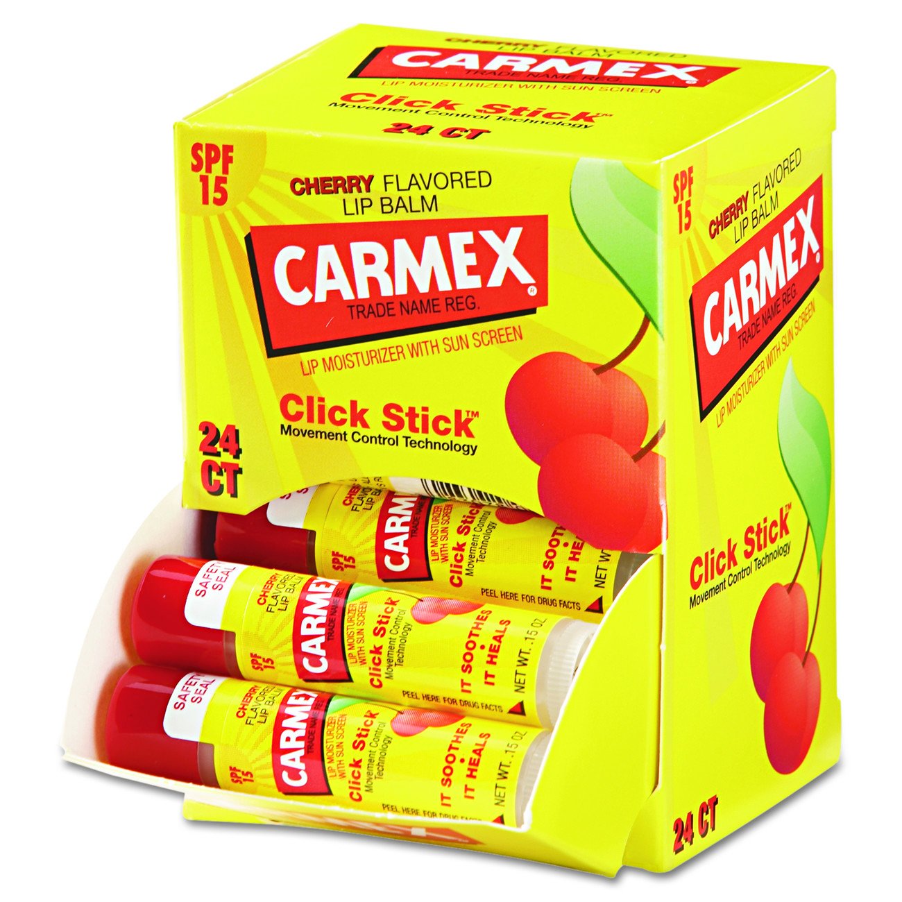 Carmex 00032 Moisturizing Lip Balm, Cherry, 0.15oz, Pack of 24