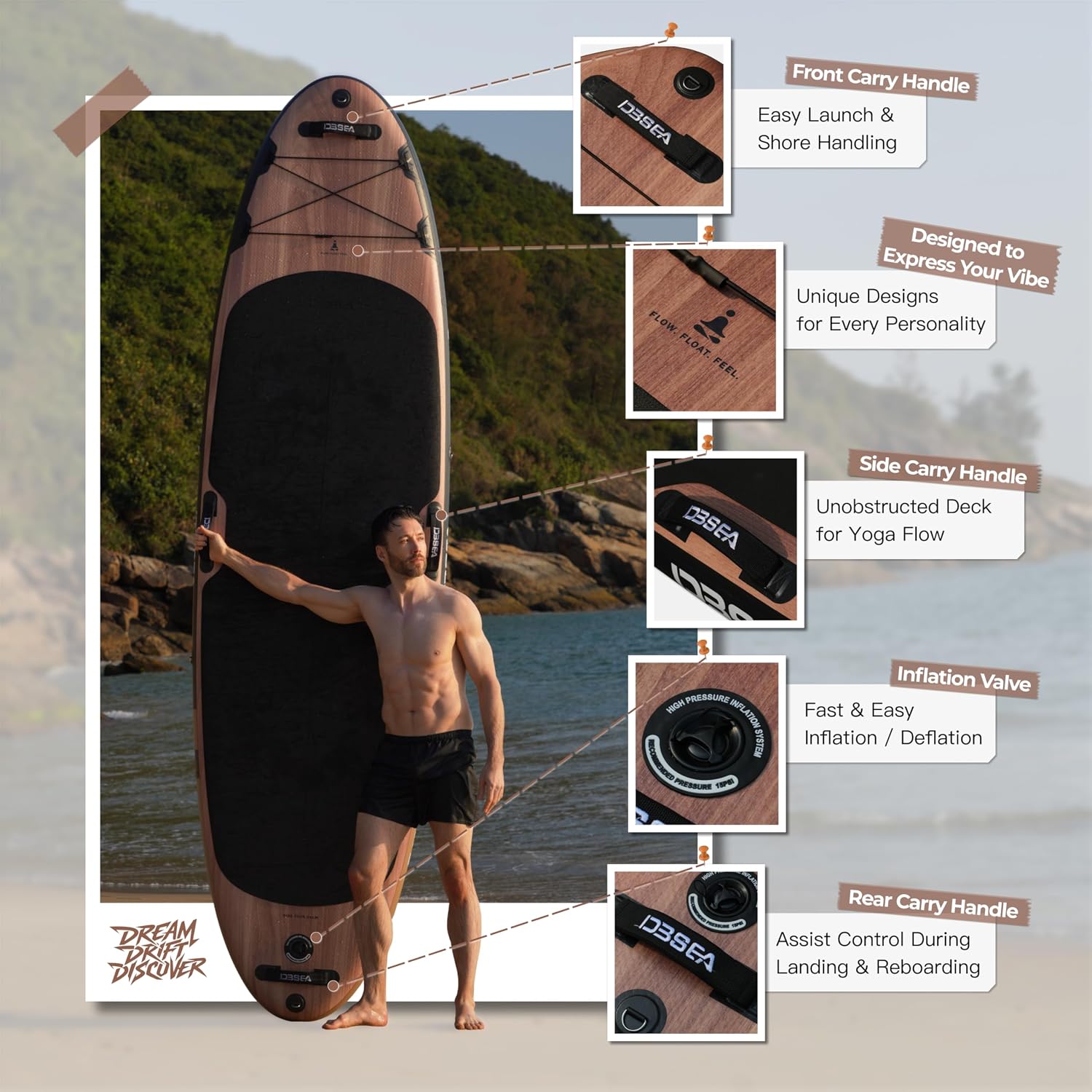 8'/8'6"/11' Extra Wide Inflatable Paddle Board with Accessories, Stand Up Paddle Board for Adults, Kids & Beginners, Stable Inflatable SUP for Yoga, Fishing & Touring