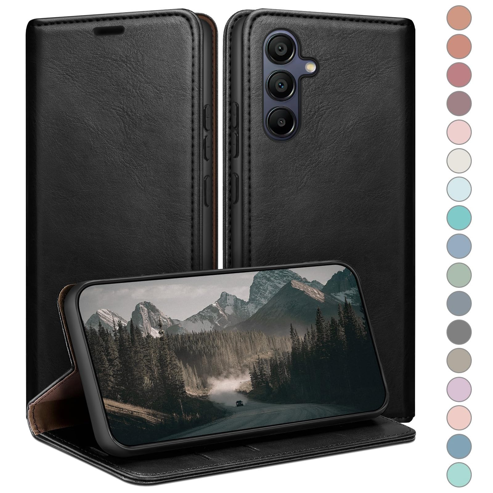 HUOUH für Samsung Galaxy A34 5G Hülle mit RFID Schutzhülle aus Lederhülle Handyhülle,360 Grad Schutz Case,Kartenfach Leder ständer Handy hülle für Samsung A34 Klapphülle Wallet Cover Schwarz