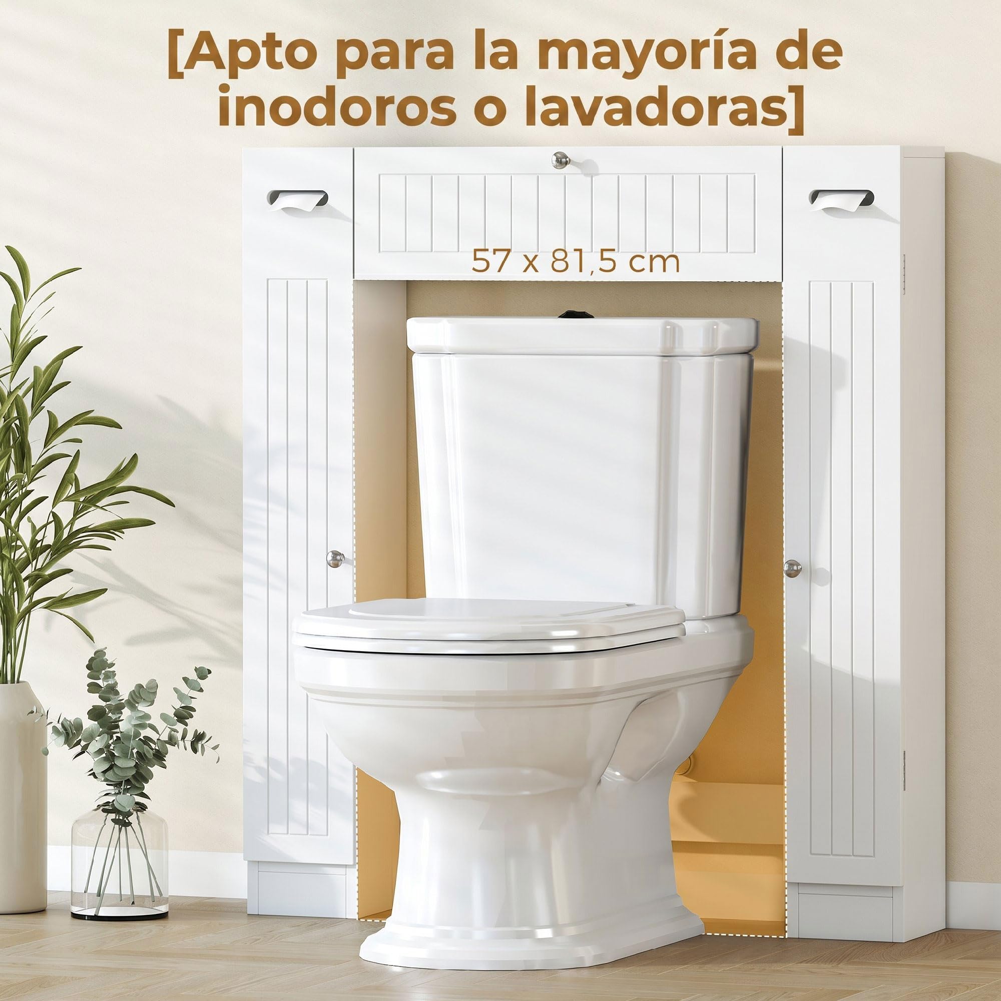 HOMCOM Mueble sobre Inodoro con 2 Armarios Laterales 88x18x98 cm Blanco | Armario sobre Inodoro, Mueble de Baño, Cajón Abatible, Portapapeles, Estantes Ajustables, para Espacios Pequeños
