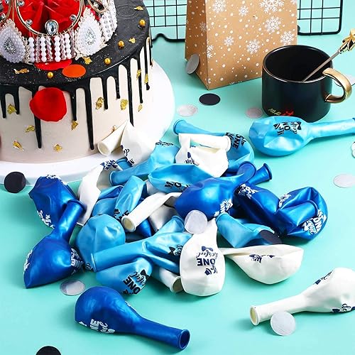 Miniatura 3 de Sumind 45 globos de látex de 12 pulgadas para niños de 12 pulgadas, color azul y blanco, globos de látex para el primer cumpleaños con 2